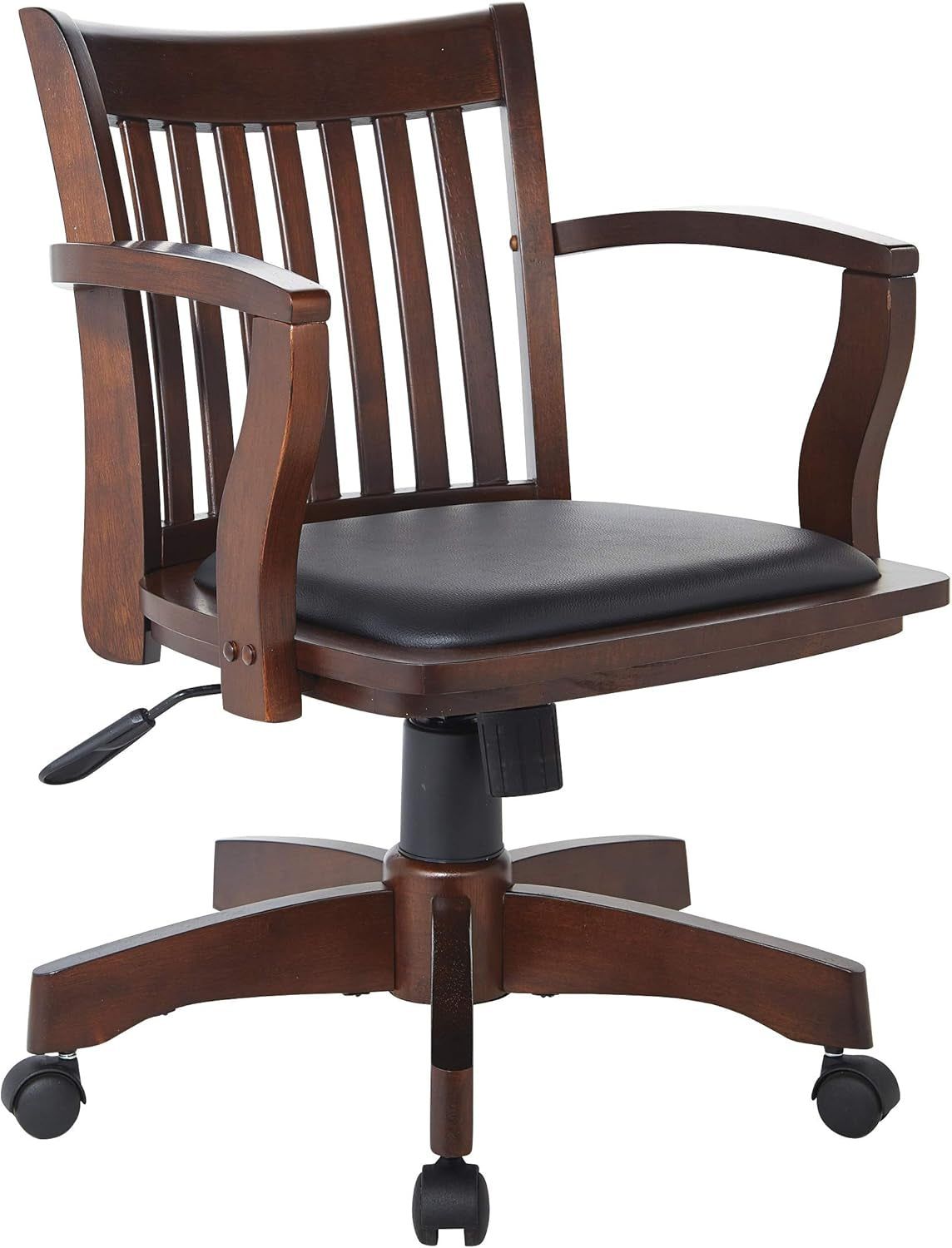 OSP Home Furnishings Deluxe Wood Banker&#39;S Desk Chair with Padded Seat, Adjustable Height and Locking Tilt, Espresso Finish and Black Vinyl