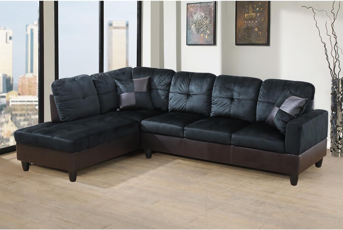 2 Pieces Sectional Sofa Sets, L-Shape Sofa Microfiber Couch Living Room Sofa Set with Chaise Using for Living Room Furniture(A-Midnight Blue, Left Hand Facing)