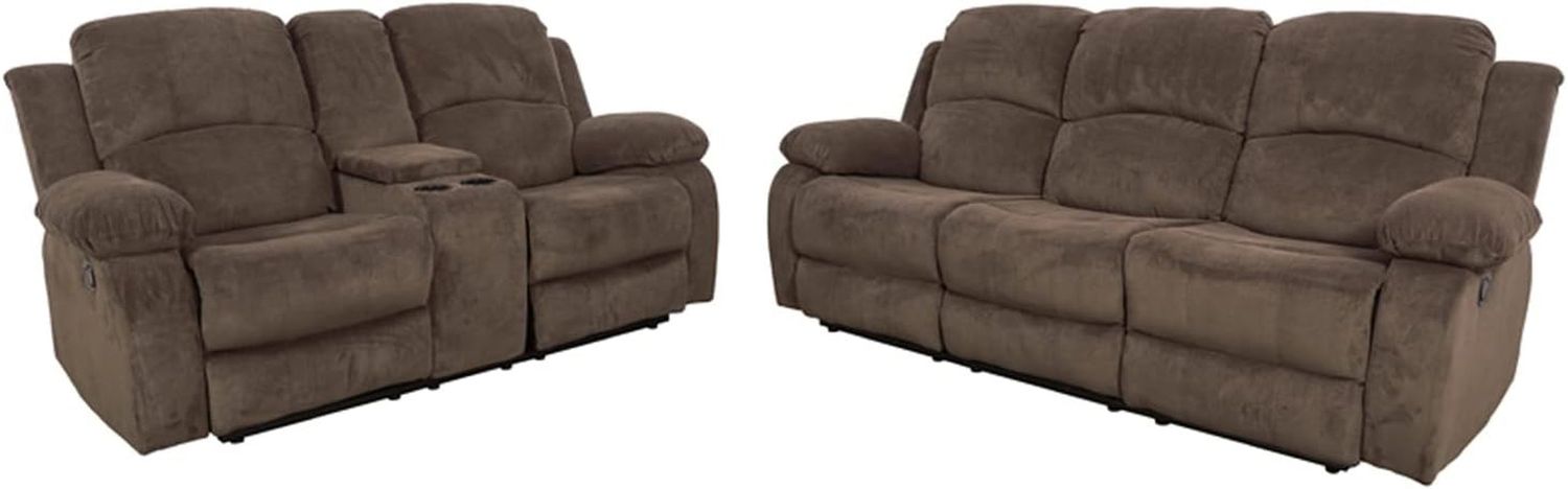 Recliner Sofa Set for Living Room Furniture Set, Reclining Sofa and Loveseat Set for Reclinier Sofa with Drop down Table/Double Recliner Loveseat with Storage Console/Brown Velvet