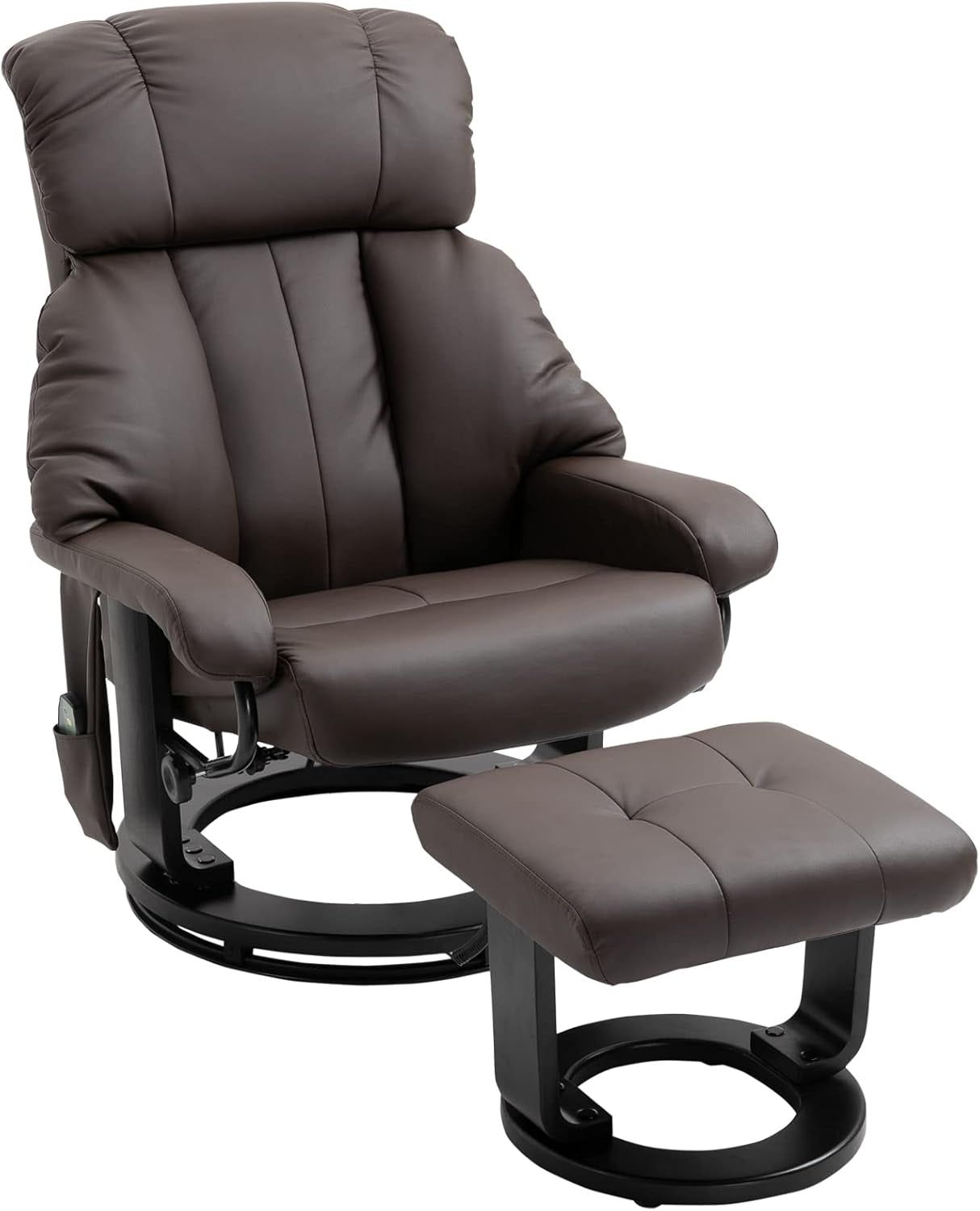 Massage Recliner Chair with Ottoman, 360° Swivel Recliner and Footstool, 10 Point Vibration, PU Leather Reclining Chair with Side Pocket and Remote Control, Brown