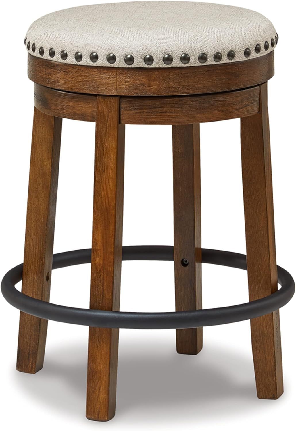 Valebeck 24&quot; Counter Height Upholstered Swivel Stool, Brown &amp; Black