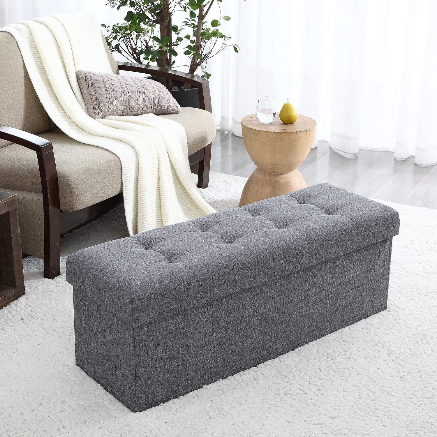 Gray Foldable Tufted Storage Ottoman Bench - 45″