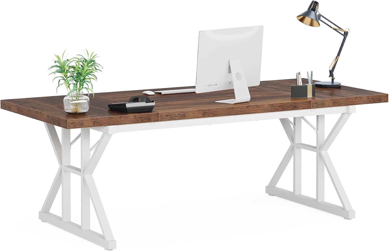 70.8-Inch Large Executive Desk, Modern Computer Office Desk, Wooden Writing Desk Study Table for Home Office