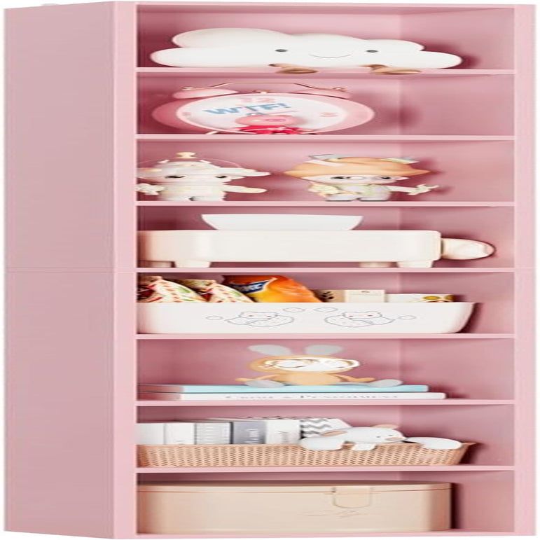 8-Tier Media Tower Rack, 11.6 X 9.3 X 70.9 Inches CD DVD Slim Storage Cabinet with Adjustable Shelves, Tall Narrow Bookcase Display Bookshelf for Home Office, Pink