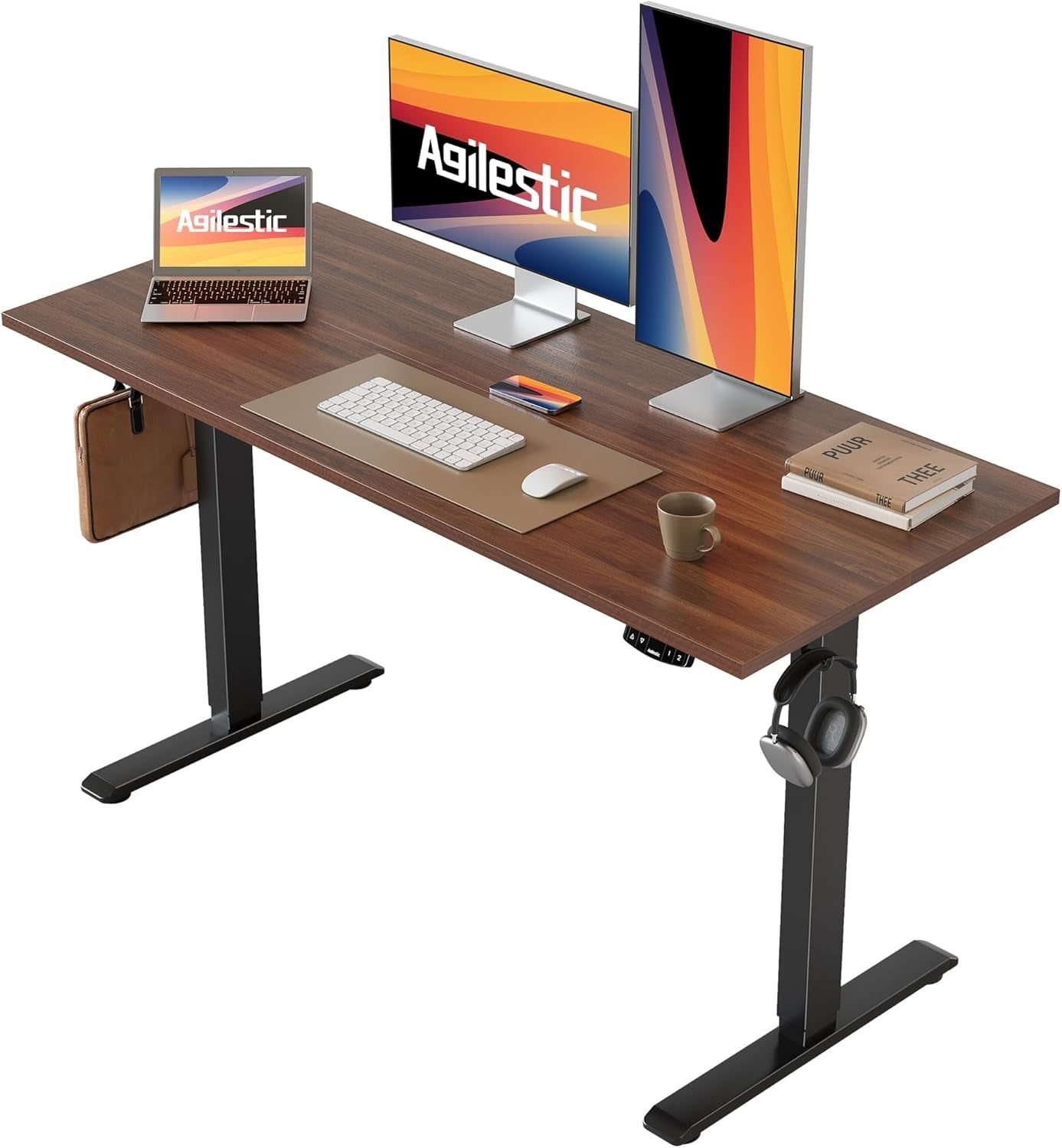 Electric Standing Desk, 48 X 24 Inches Height Adjustable Desk, Sit Stand up Desk for Work Office Home, Ergonomic Rising Computer Table with Memory Preset, Dark Walnut