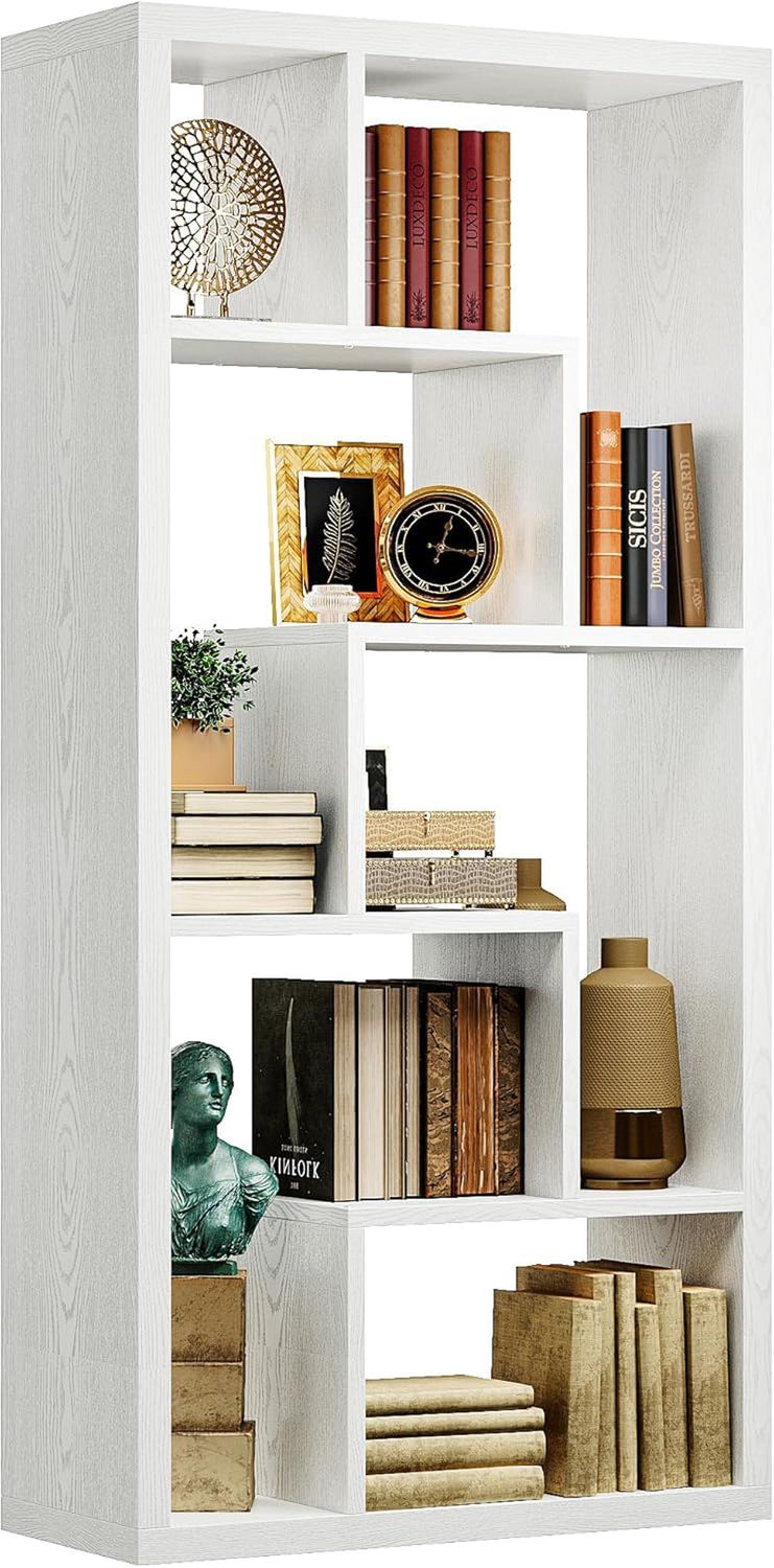Geometric Bookcase 6-Shelf Industrial Bookshelf White Etagere Bookcase Tall Storage Display Bookshelf with Thicken Shelf for Living Room Home Office
