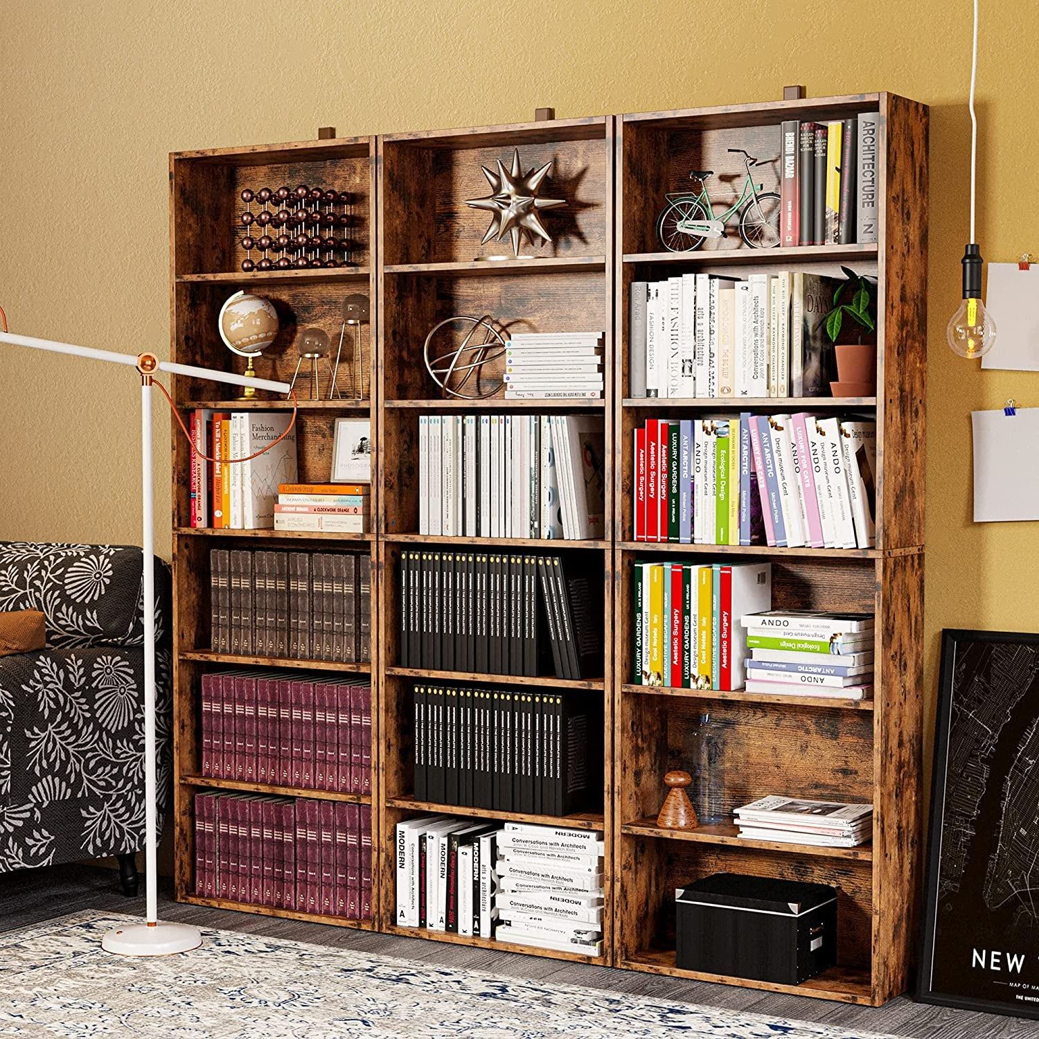 Vintage Brown 6-Shelf Floor Bookcase for Home