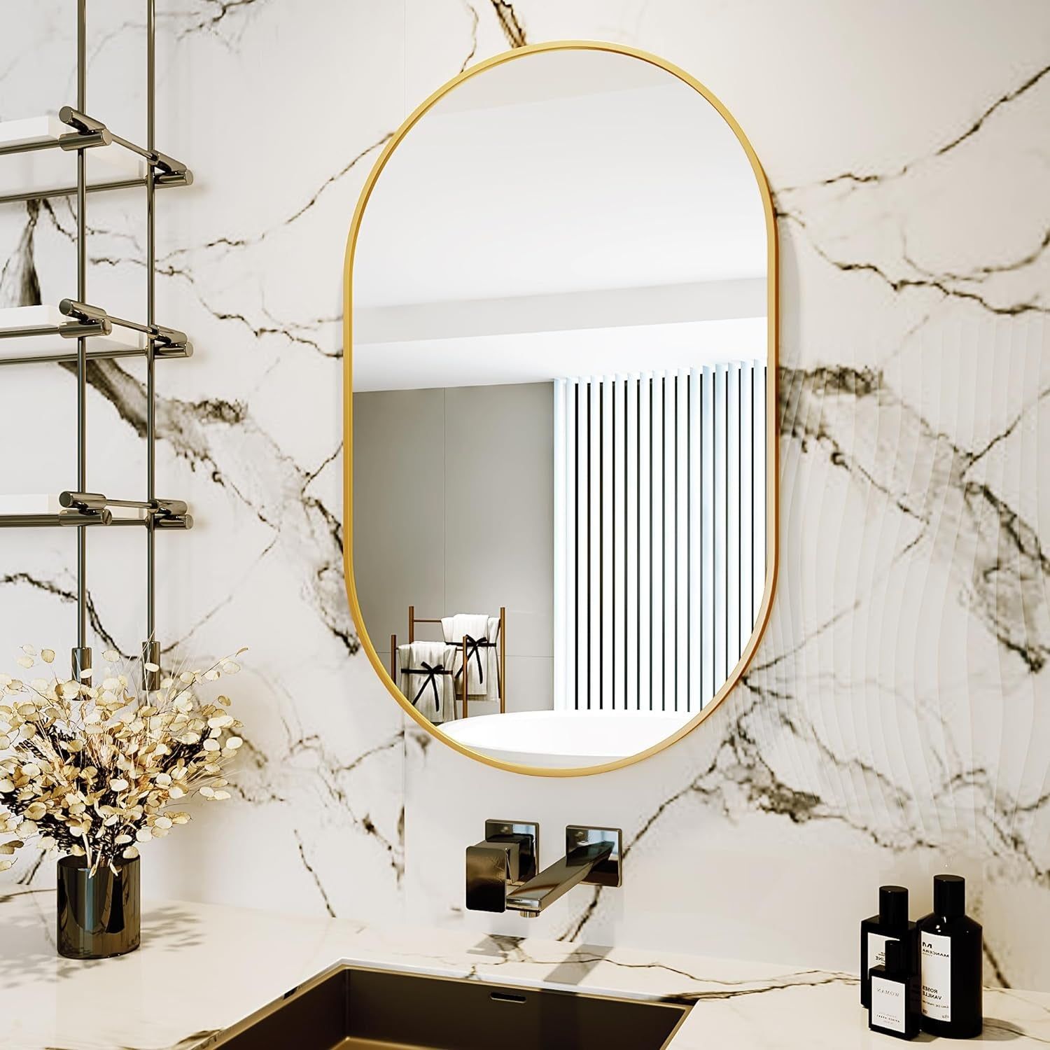 Oval Mirrors,Oval Bathroom Mirrors,20X28 Gold Mirror for Wall,Wall Mirror,Bathroom Mirrors for over Sink(Gold)
