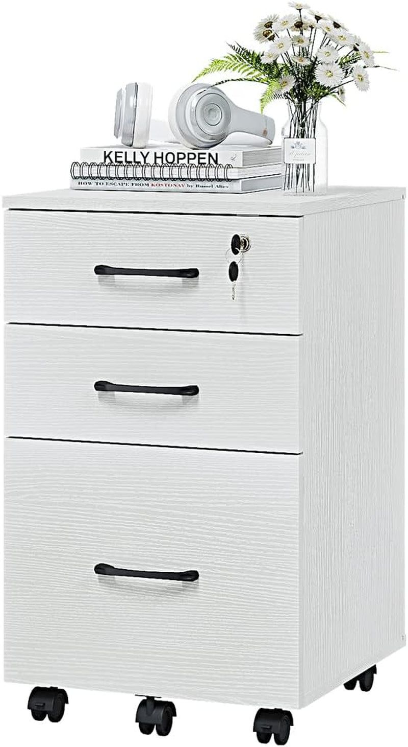 3 Drawer Wood Mobile File Cabinet, under Desk Storage Drawers Small File Cabinet for Home Office (White)