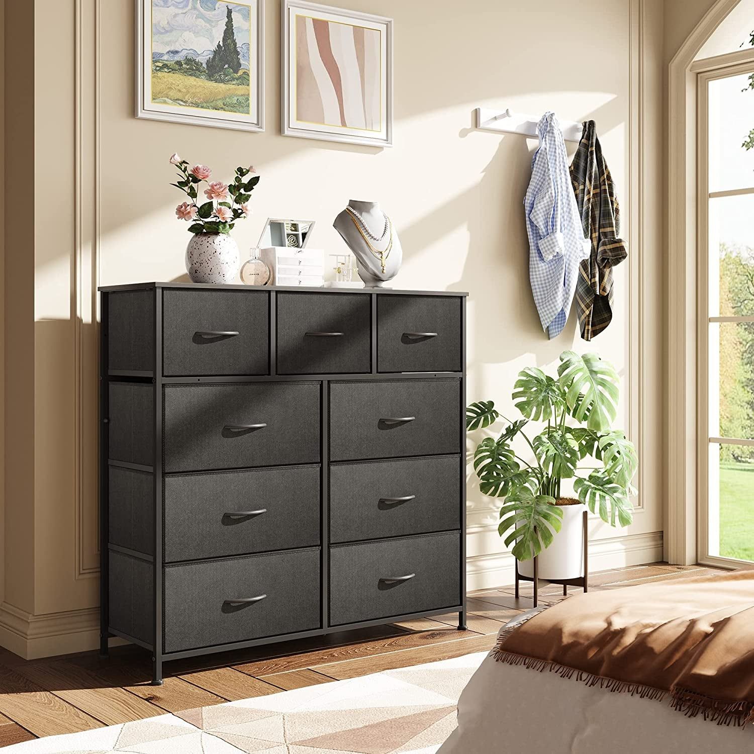 Charcoal Black 9-Drawer Fabric Dresser