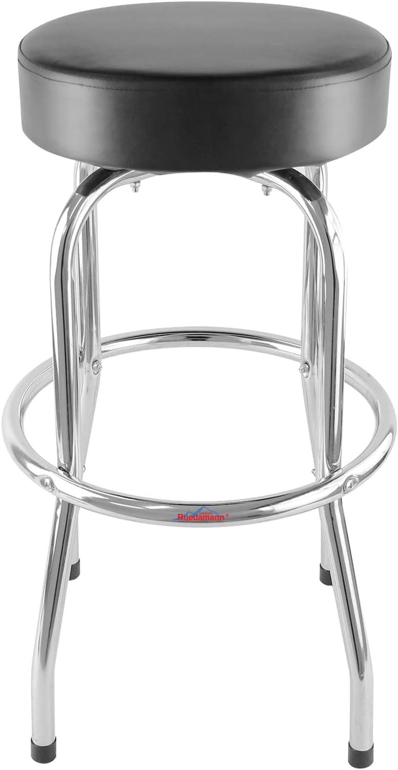 29&quot; H Iron Backless Swivel Bar Stool,Holds up to 300 Lbs,Shop Stool with Black Leatherette Padded Chrome Frame, Black