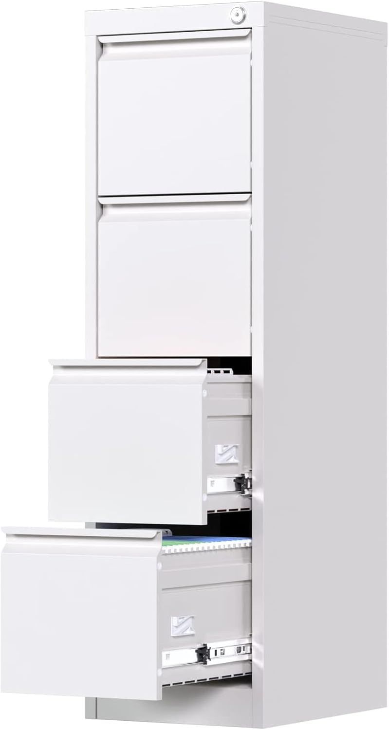 4 Drawer File Cabinet, Office Filing Cabinet with 4 Drawers, Metal Vertical Locking File Cabinet for A4 Letter/Legal Size, Assembly Required