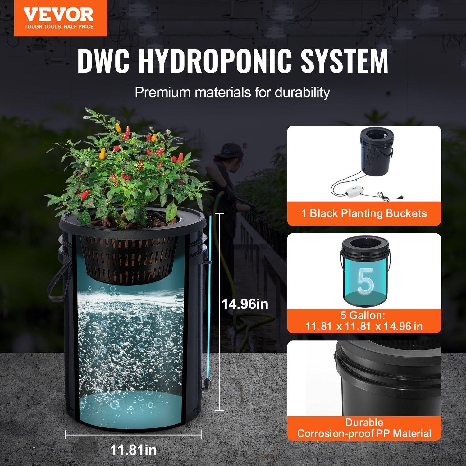 VEVOR DWC Hydroponics Grow System Deep Water Culture with Top Drip 1 Bucket 5Gal, Sytle: 1 Bucket+Top Drip Kit