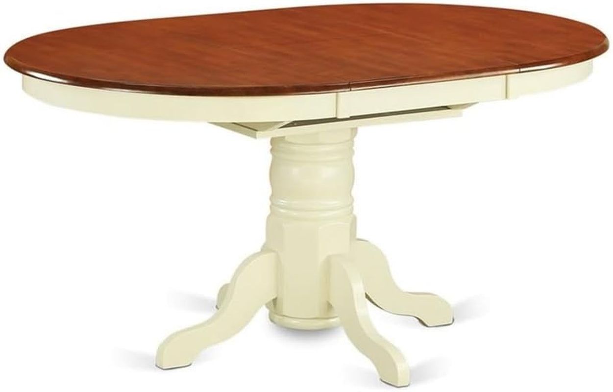AVT-WHI-TP Avon Dining Table - an Oval Wooden Table Top with Butterfly Leaf &amp; Pedestal Base, 42X60 Inch, Buttermilk &amp; Cherry