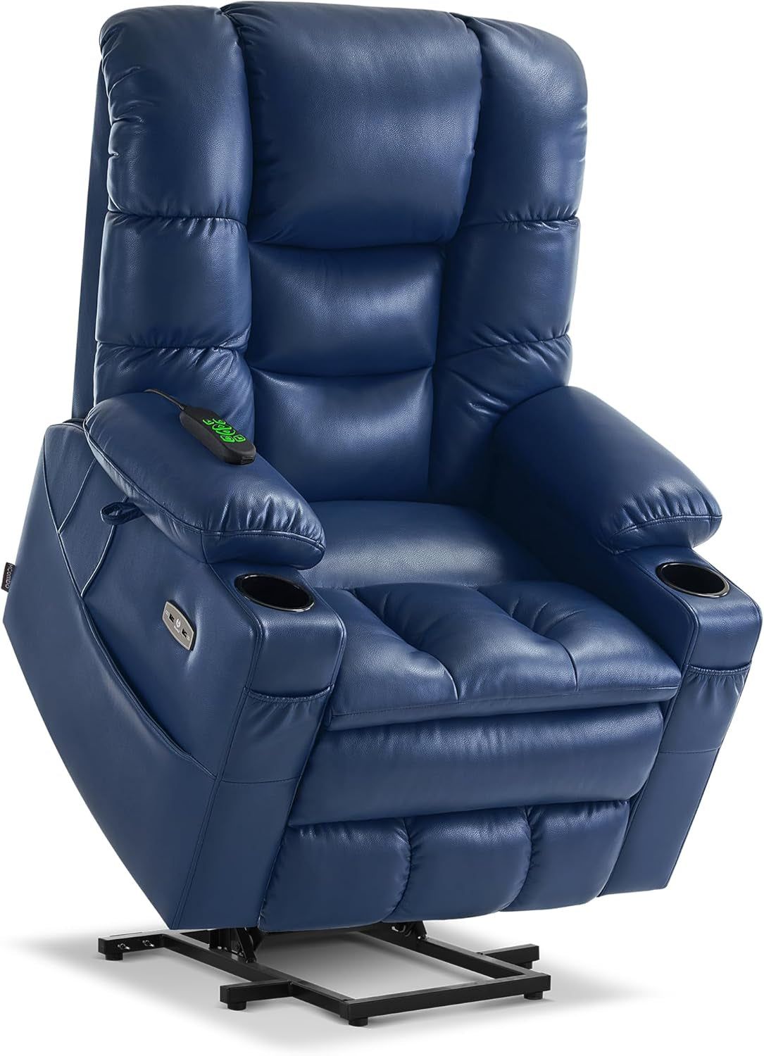Dual Motor Power Lift Recliner Chair with Massage and Dual Heating, Adjustable Headrest for Big and Tall Elderly People, Faux Leather 7634 (Blue, Large-Regular)