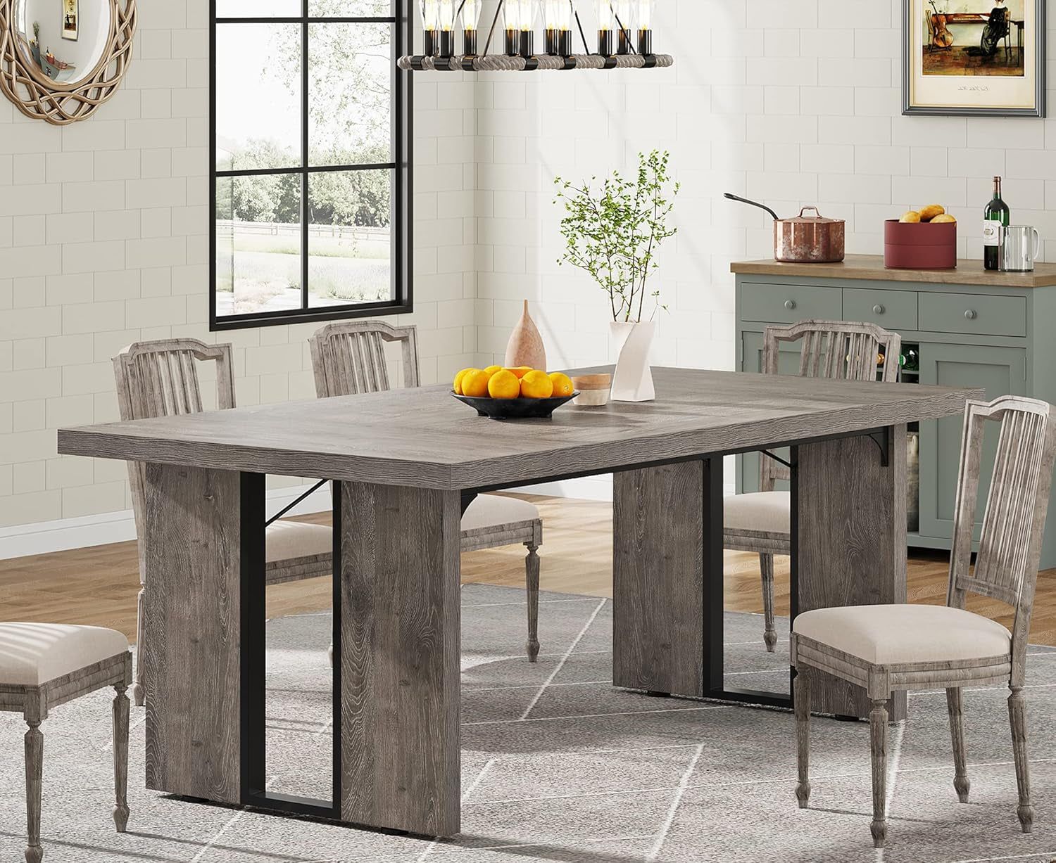 71&quot; Large Dining Table for 6 to 8 People, Rustic Farmhouse Style Dinner Table, Rectangular Dining Table for Kitchen, Dining Room &amp; Living Room