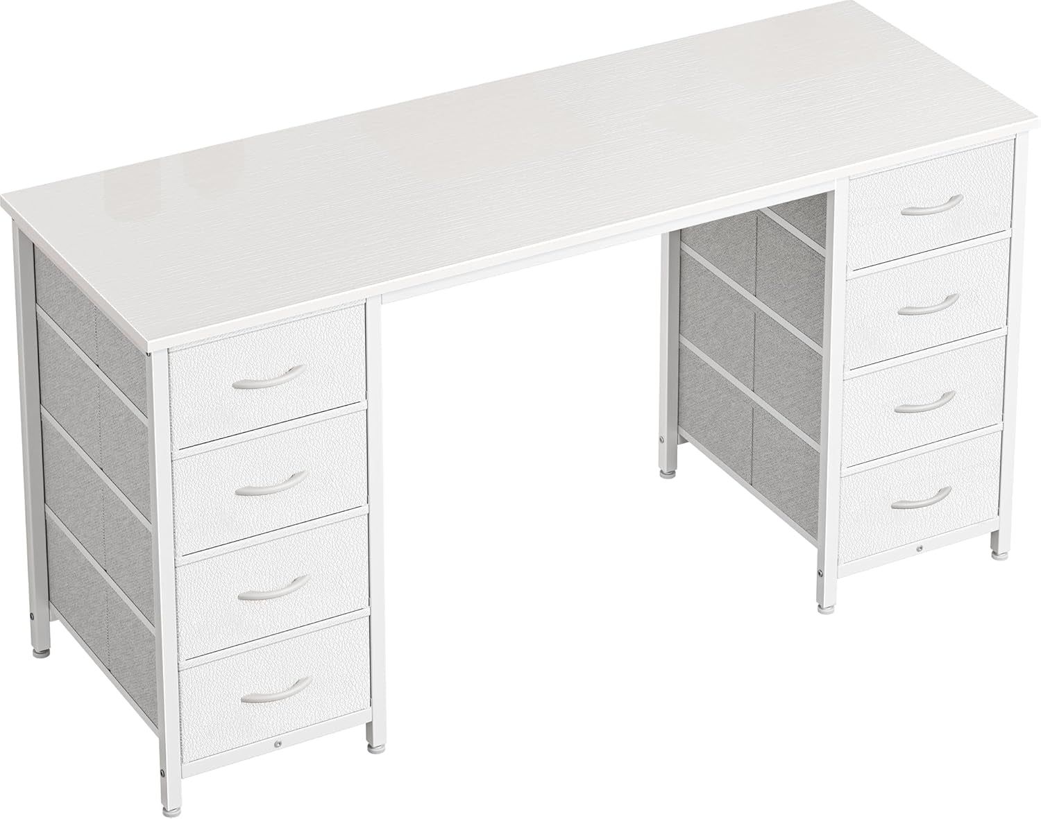 47 Inch Vanity Desk with 8 Drawers, White Desk, Makeup Desk with Large Storage, Fabric Drawers, Wooden Desktop, Computer Desk Work Desk, for Home Office, Bedroom
