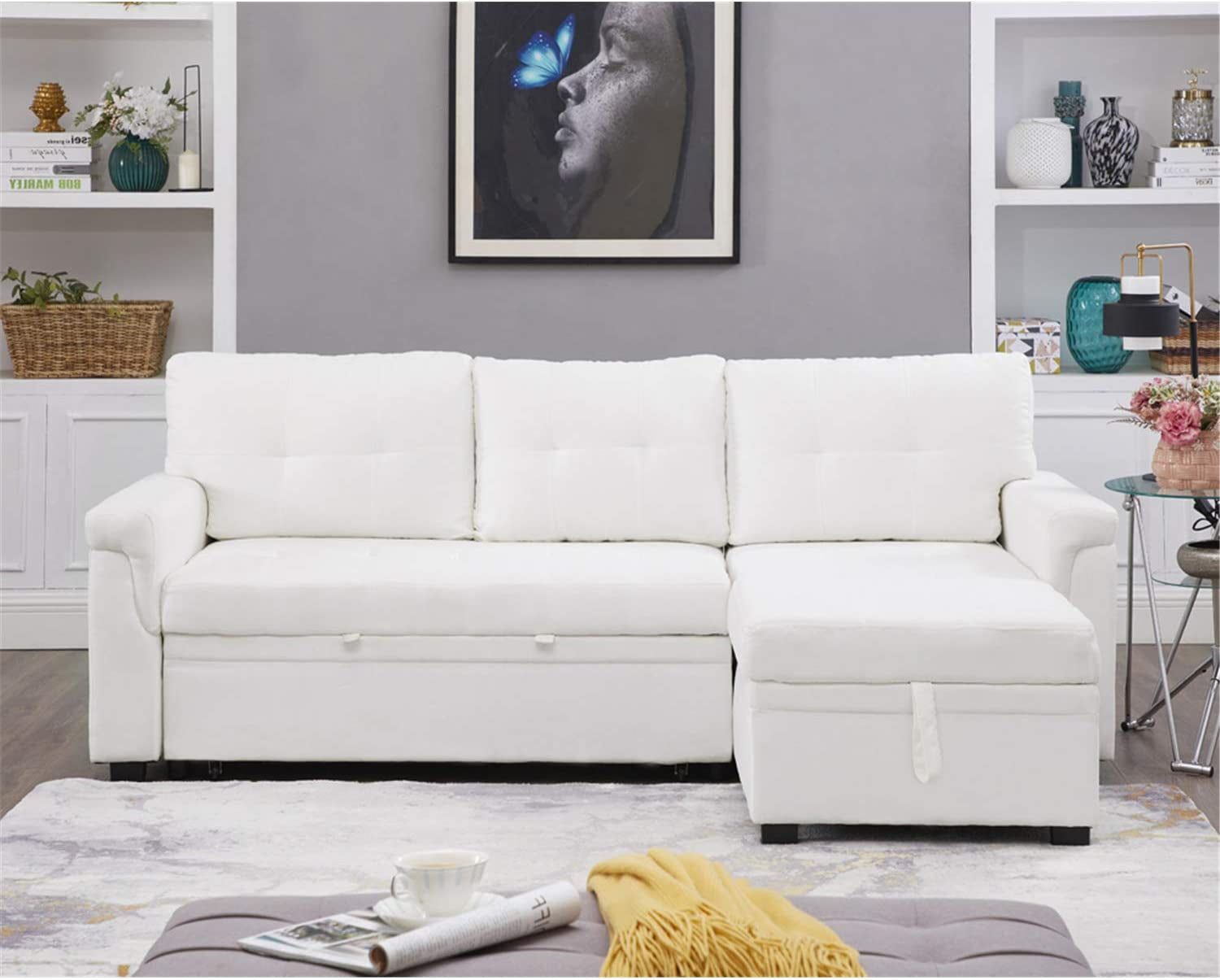 L-Shape Velvet Sleeper Sofa with Storage