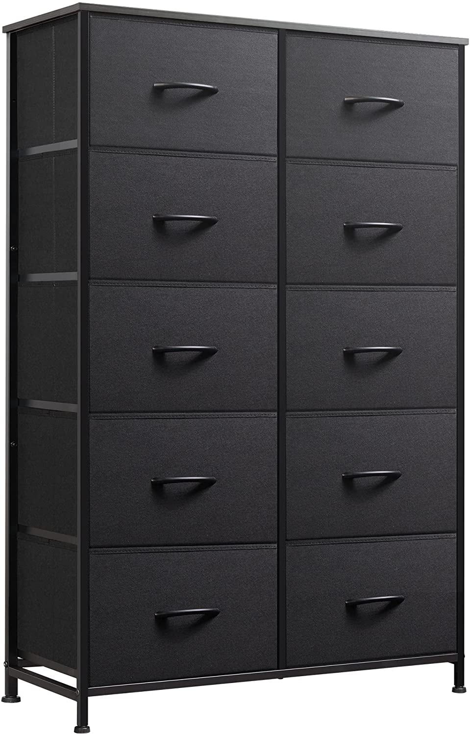 Tall Black Dresser for Bedroom with 10 Drawers, Chest of Drawers, Dressers Bedroom Furniture, Storage Organizer Unit with Fabric Bins for Closet, Hallway, Living Room, Entryway