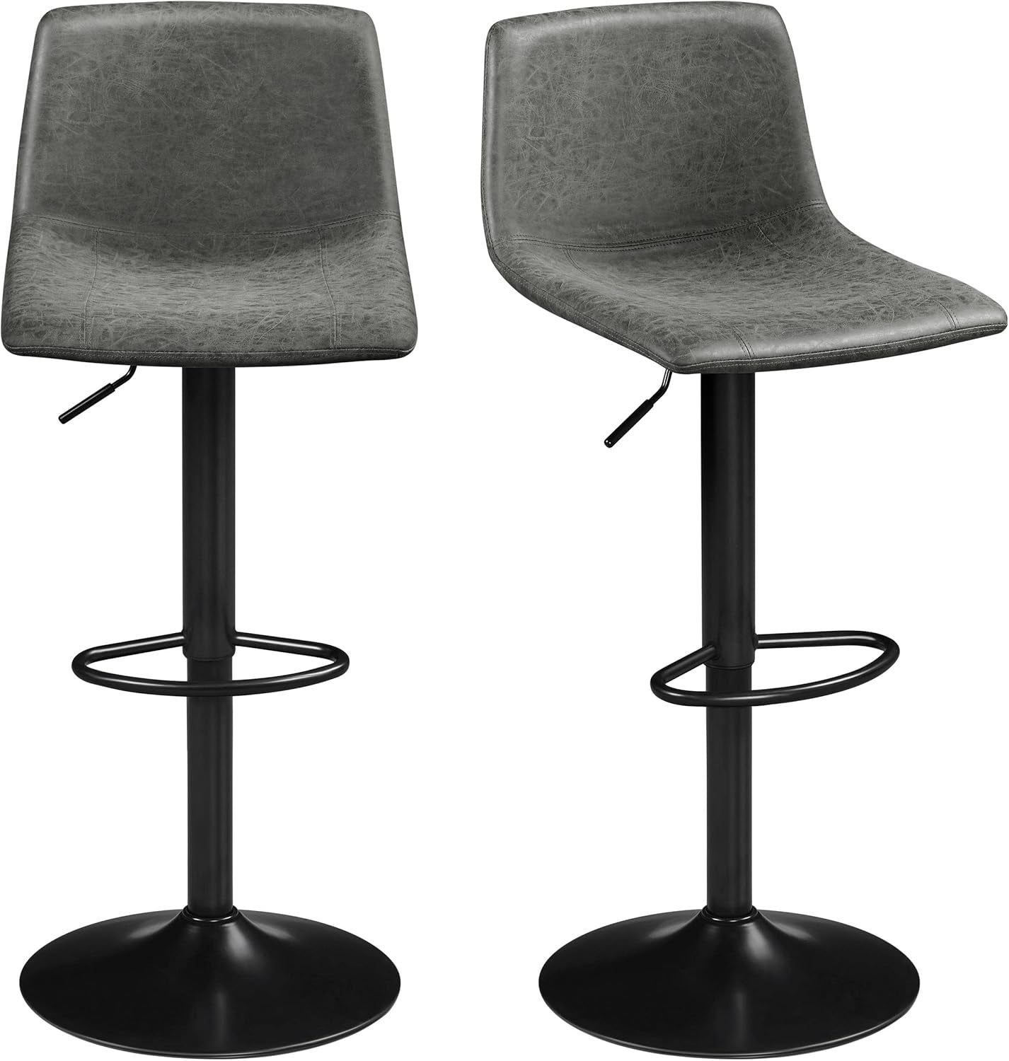 Bar Stools Set of 2, Armless Adjustable Swivel Barstools with Back and Footrest, PU Leather Counter Height Bar Chairs for Kitchen Island, Bar, Dining Room, Gray