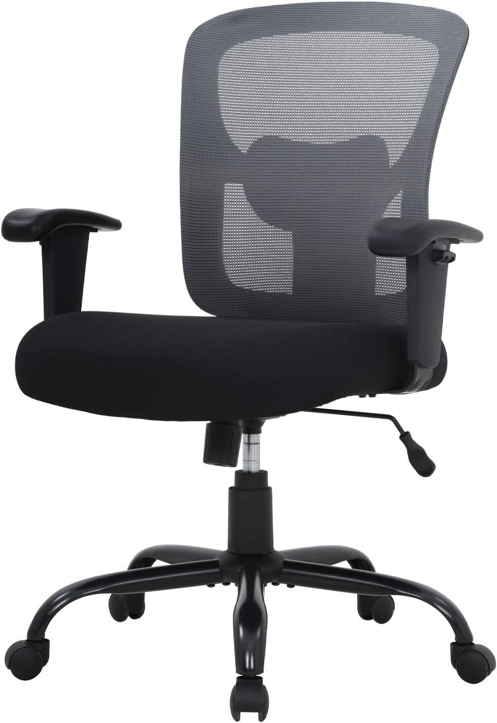 Big and Tall Office Chair 500Lbs Desk Chair Mesh Computer Chair with Lumbar Support Wide Seat Adjust Arms Rolling Swivel High Back Task Executive Ergonomic Chair for Home Office (Grey)