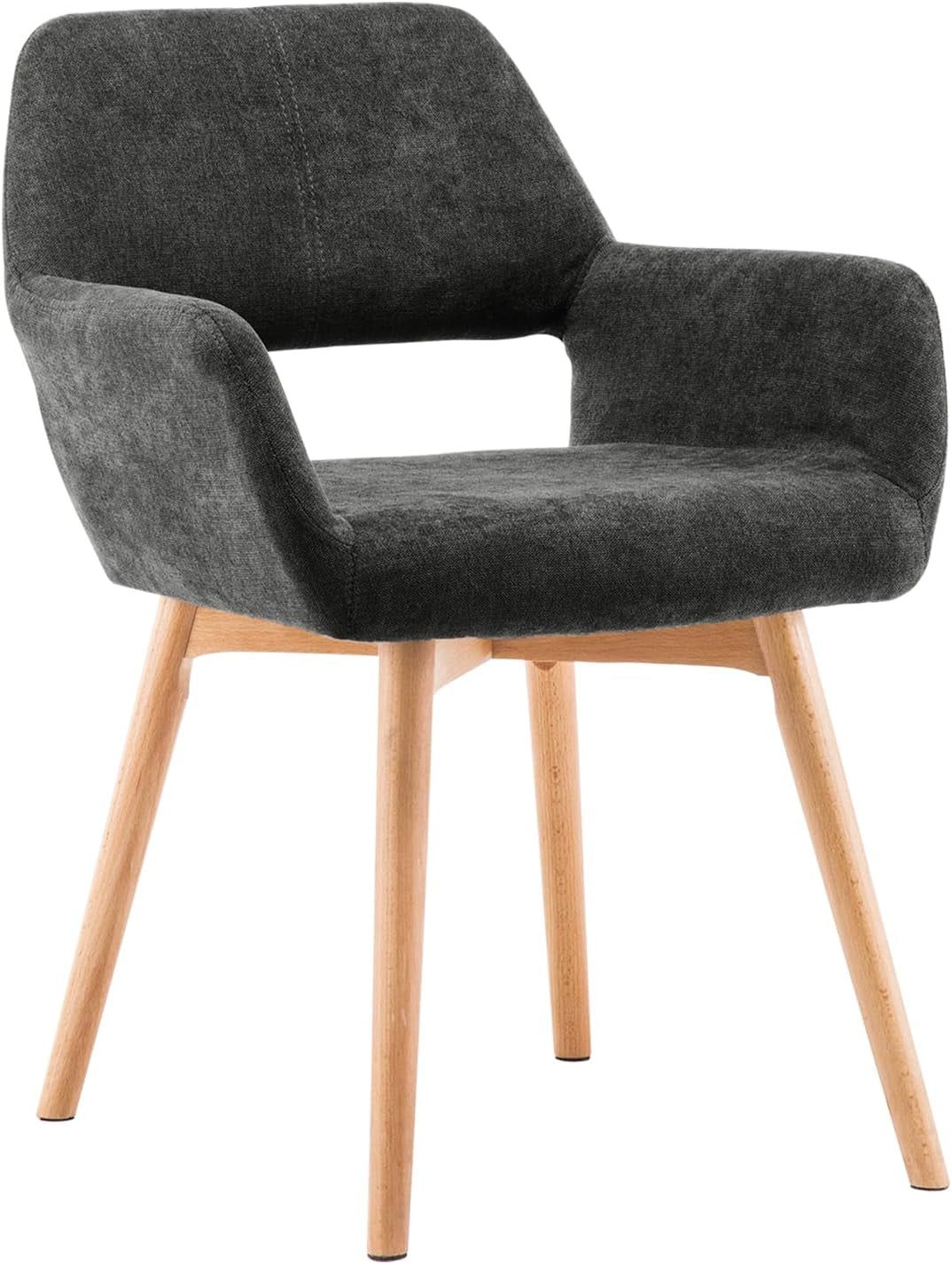 Desk Chair No Wheels Vanity Chair Makeup Chair Comfy Accent Chair for Living Dining Room Bedroom Home Office Mid Century Modern Upholstered Armchair with Wood Legs (Charcoal, 1)
