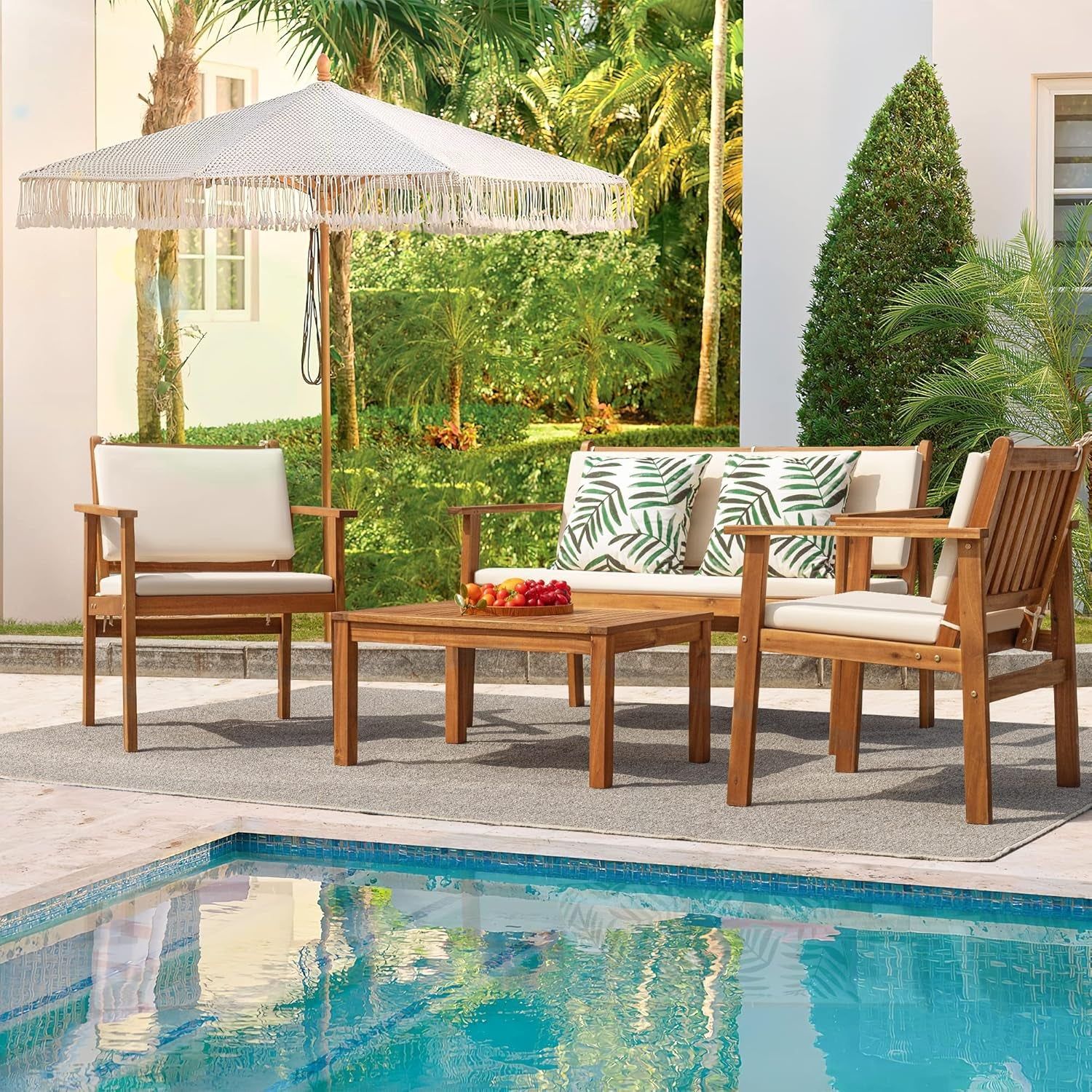 Acacia Wood 4 Piece Patio Conversation Set