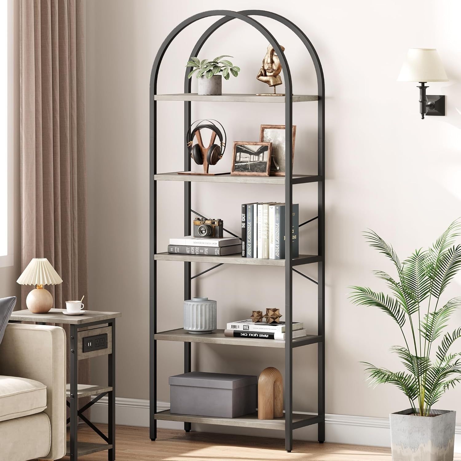 5 Tier Arched Bookshelf Tall Modern Display Rack