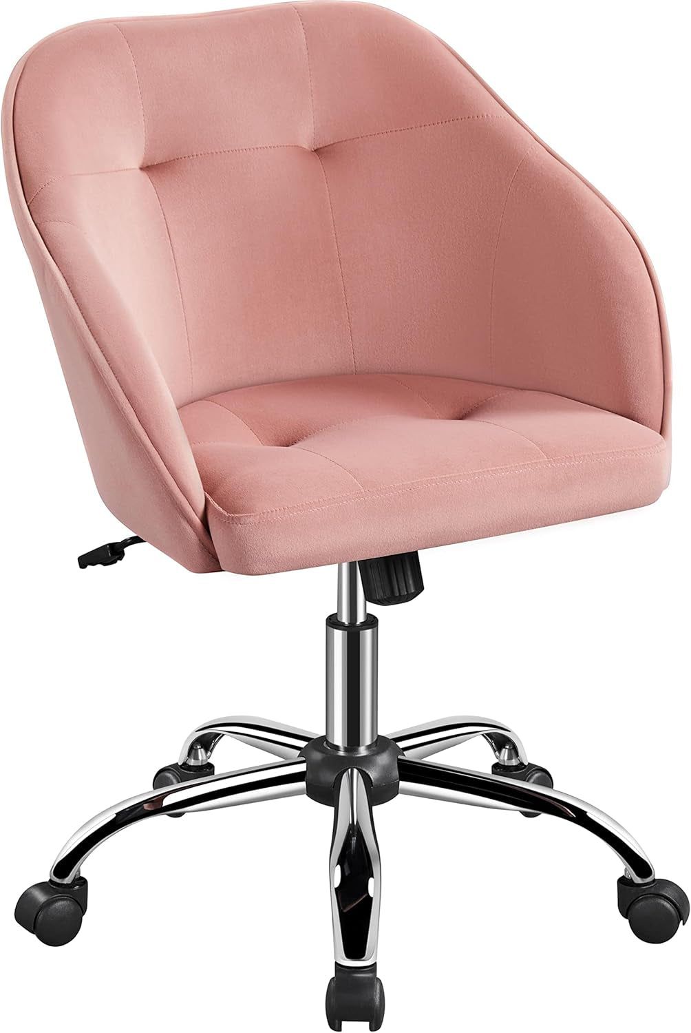 Comfy Desk Chair Cute Office Chair Pink Velvet Desk Chair Makeup Chair Vanity Chair with Back, Modern Swivel Computer Chair Accent Chair for Bedroom