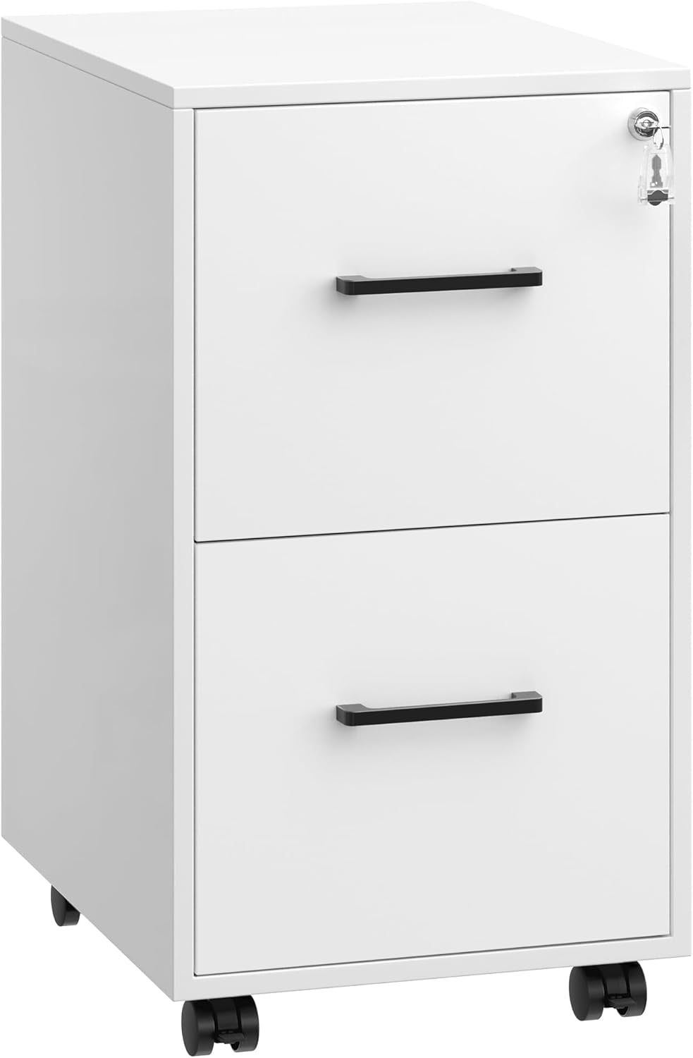 File Cabinet, Pre-Assembled except Wheels and Handles, Office Filing Cabinet with Lock, for A4, Legal, Letter Sized Documents, 17.7 X 14.4 X 25.4 Inches, Matte White UOFC112W01