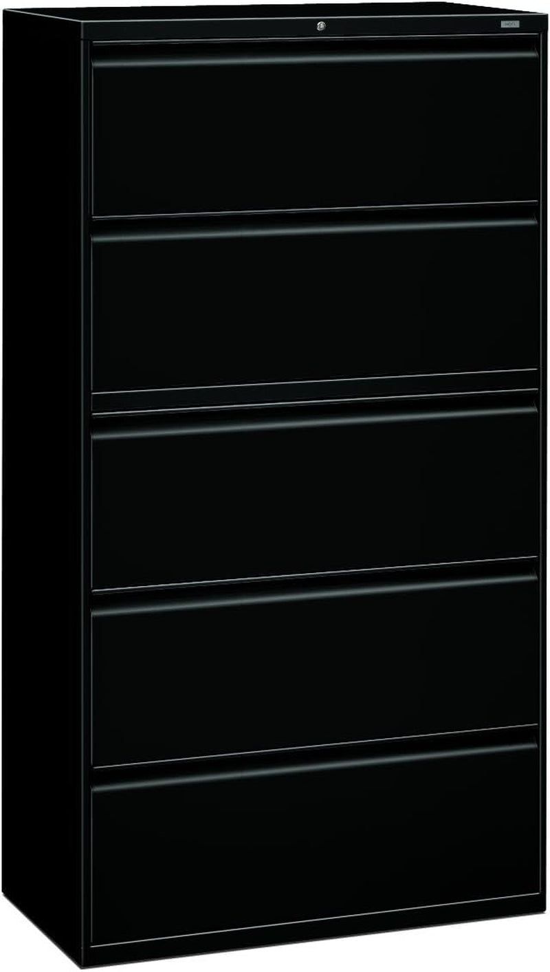 5-Drawer Lateral File Cabinet with Lock, 36 by 19-1/4 by 67-Inch, Black