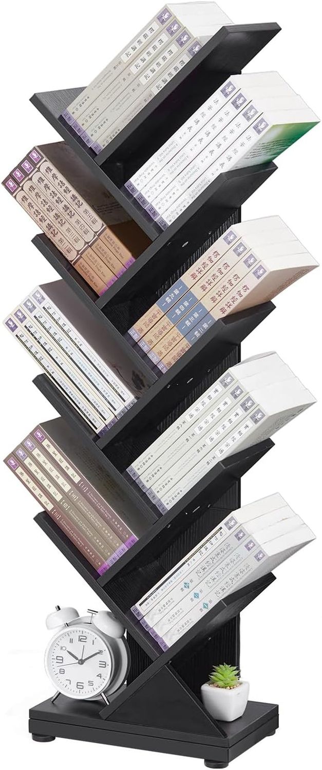 8 Tier Tree Bookshelf,8 Shelf Floor Standing Bookcase Display for Cds/Magazine/Books, Retro Bookshelf for Bedroom, Living Room, Office,Balcony,Book Organizer Storage Shelves