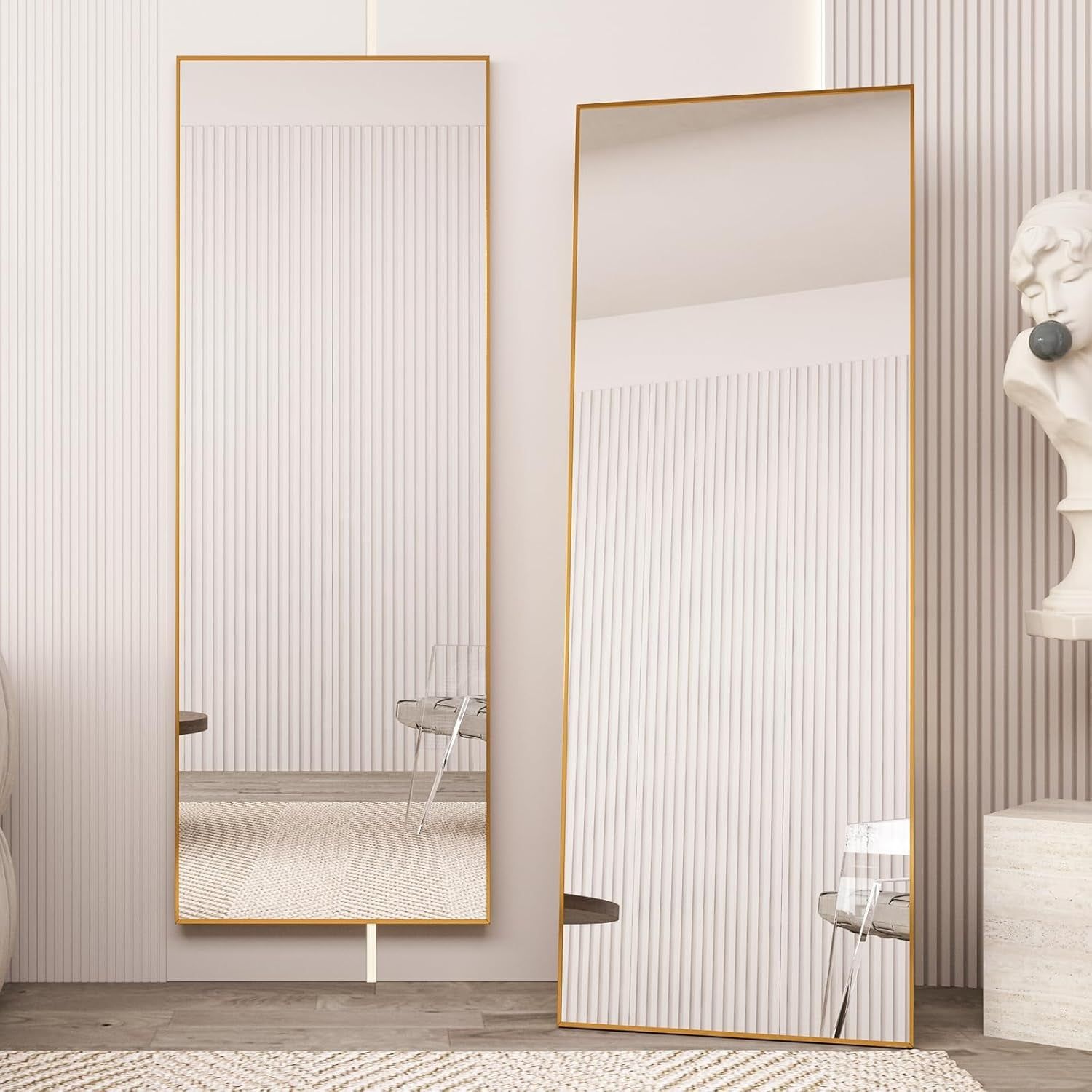 65&quot; X 24&quot; Full Length Mirror with Stand, Gold Wall Mounting Full Body Mirror, Metal Frame Full-Length Tempered Mirror for Living Room, Bedroom