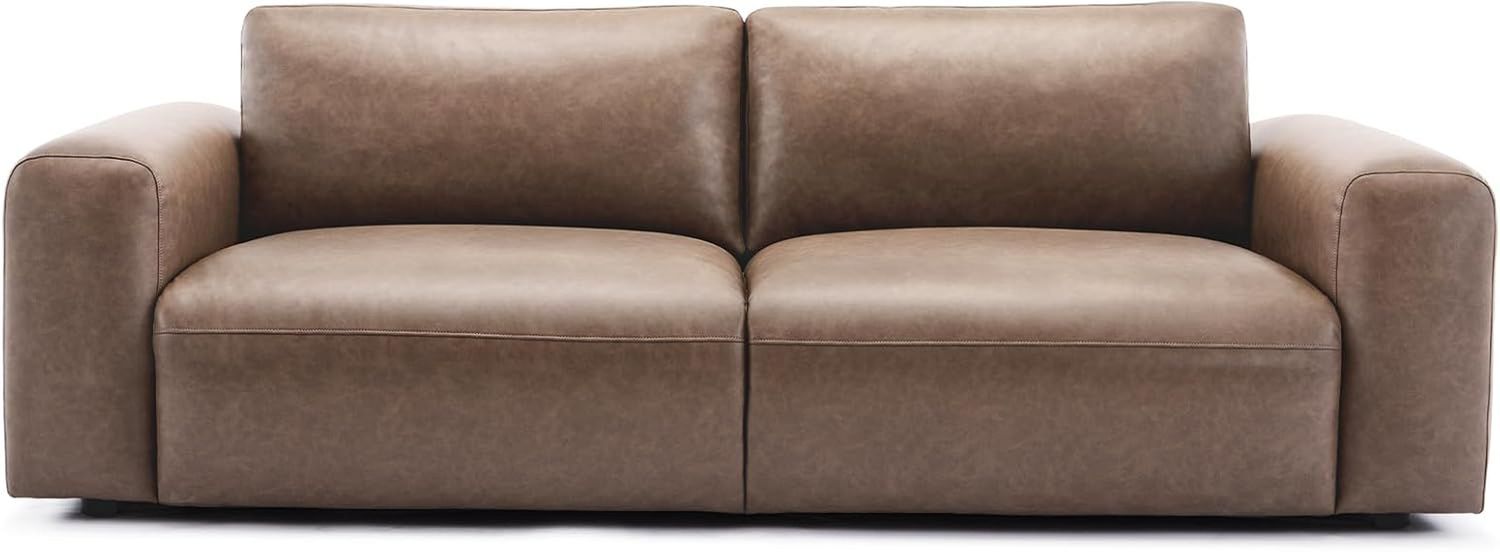 95&quot; Oversized PU Leather Sofa, Comfy Sofa Couch with Extra Deep Seats, Wide Arm, down Filled 3-Seater Modern Sofa for Living Room, Apartment Lounge-Wolfgrey