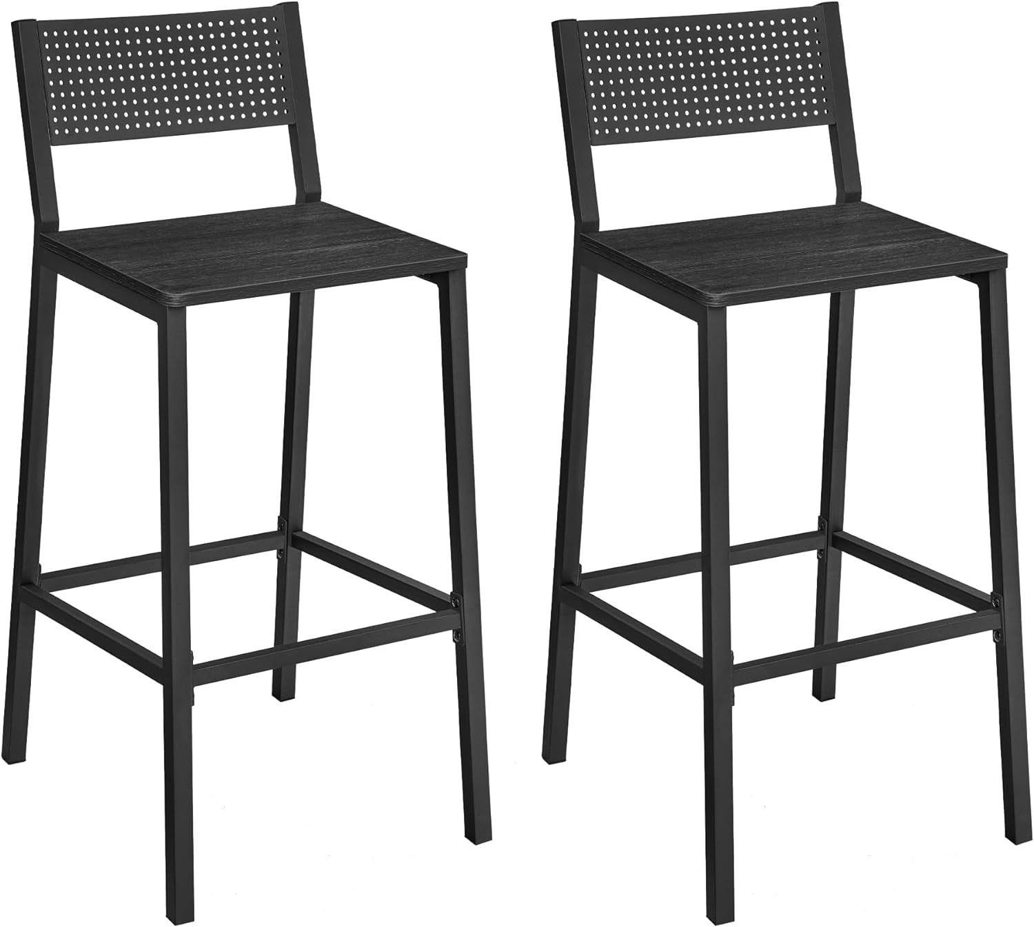 Bar Stool Set of 2, Bar Chairs for Kitchen, Dining Room, Industrial, Charcoal Gray and Black ULBC070B22