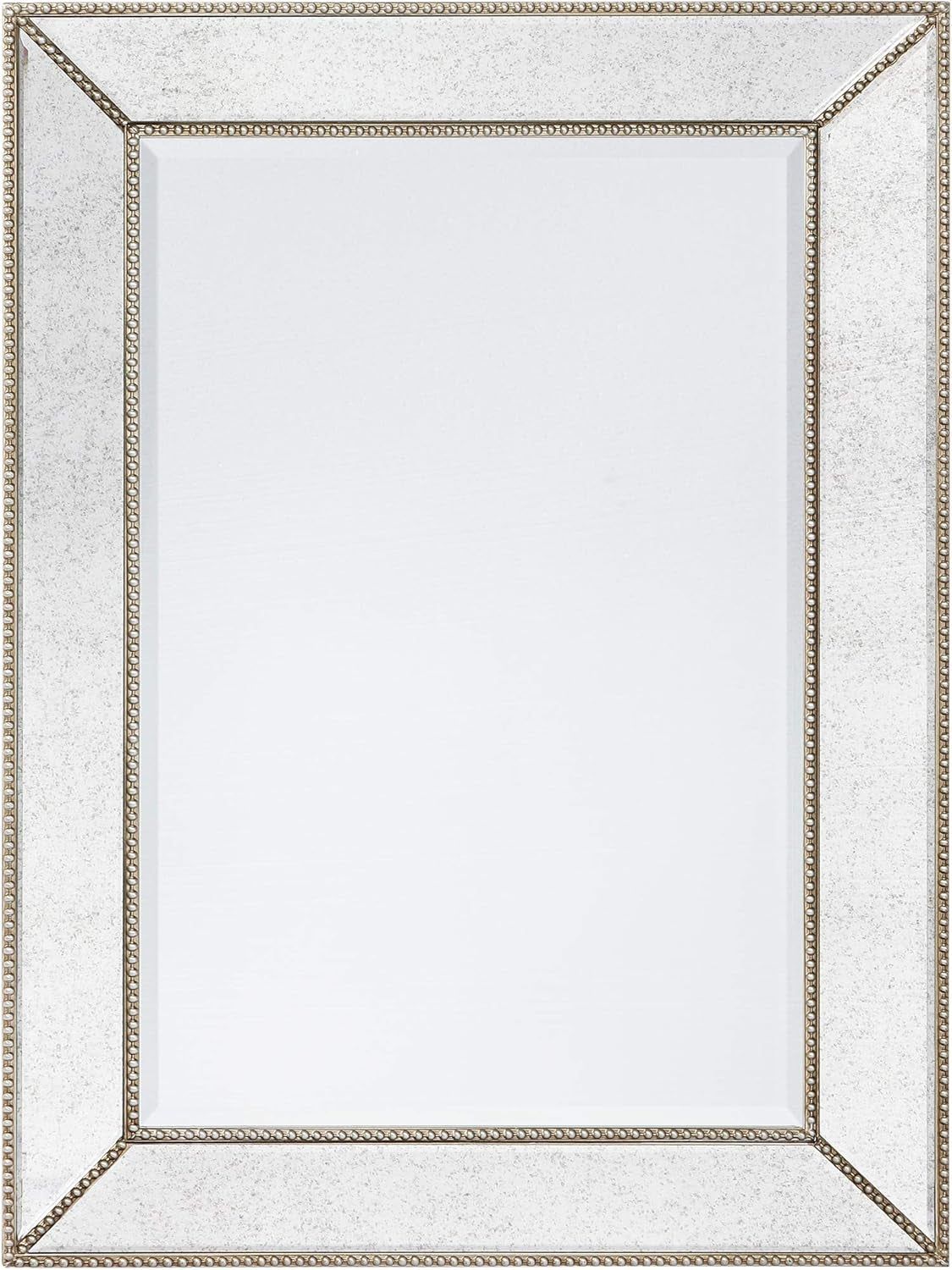 Champagne Bead Beveled Rectangle Solid Wood Framed Wall Mirror, Ready to Hang, Living Room, Bedroom ＆ Office, 40&quot; X 30&quot;