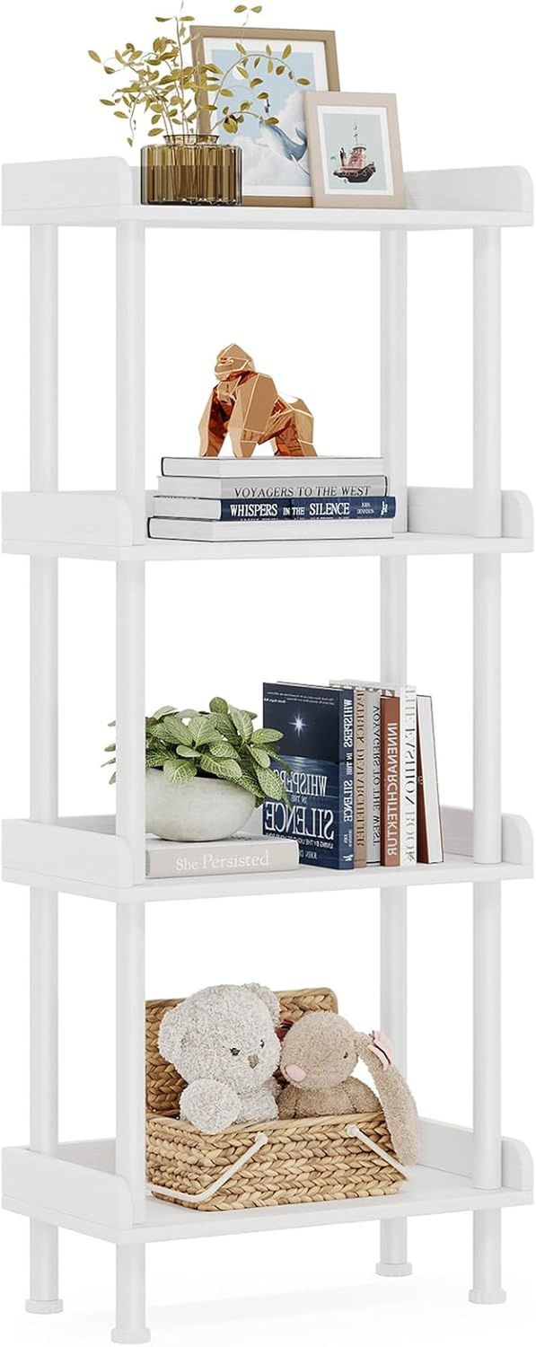 Bookcase 4 Tier Bookshelf, Vintage Small Bookshelf for Small Spaces, Wooden Book Shelf Small Bookcase for Living Room Bedroom