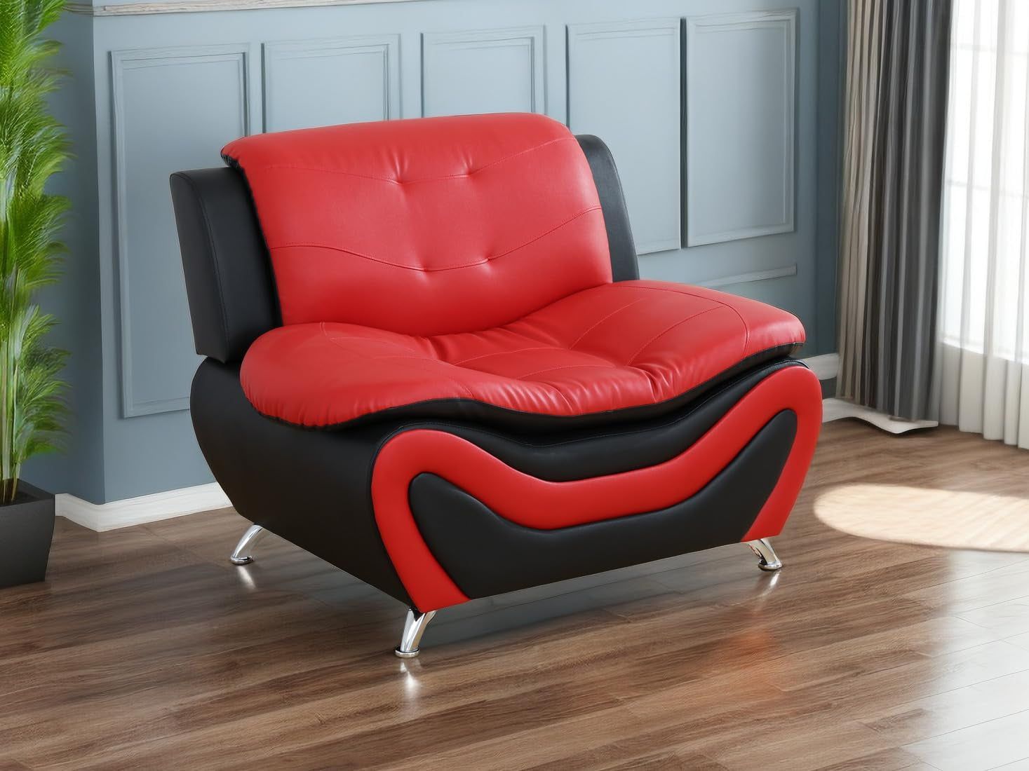 Leather Couches for Living Room, Living Room Couch Set, Sofa for Bedroom, Apartment, Living Room Furniture Sets (A-Leather Black&amp;Red, Chair)