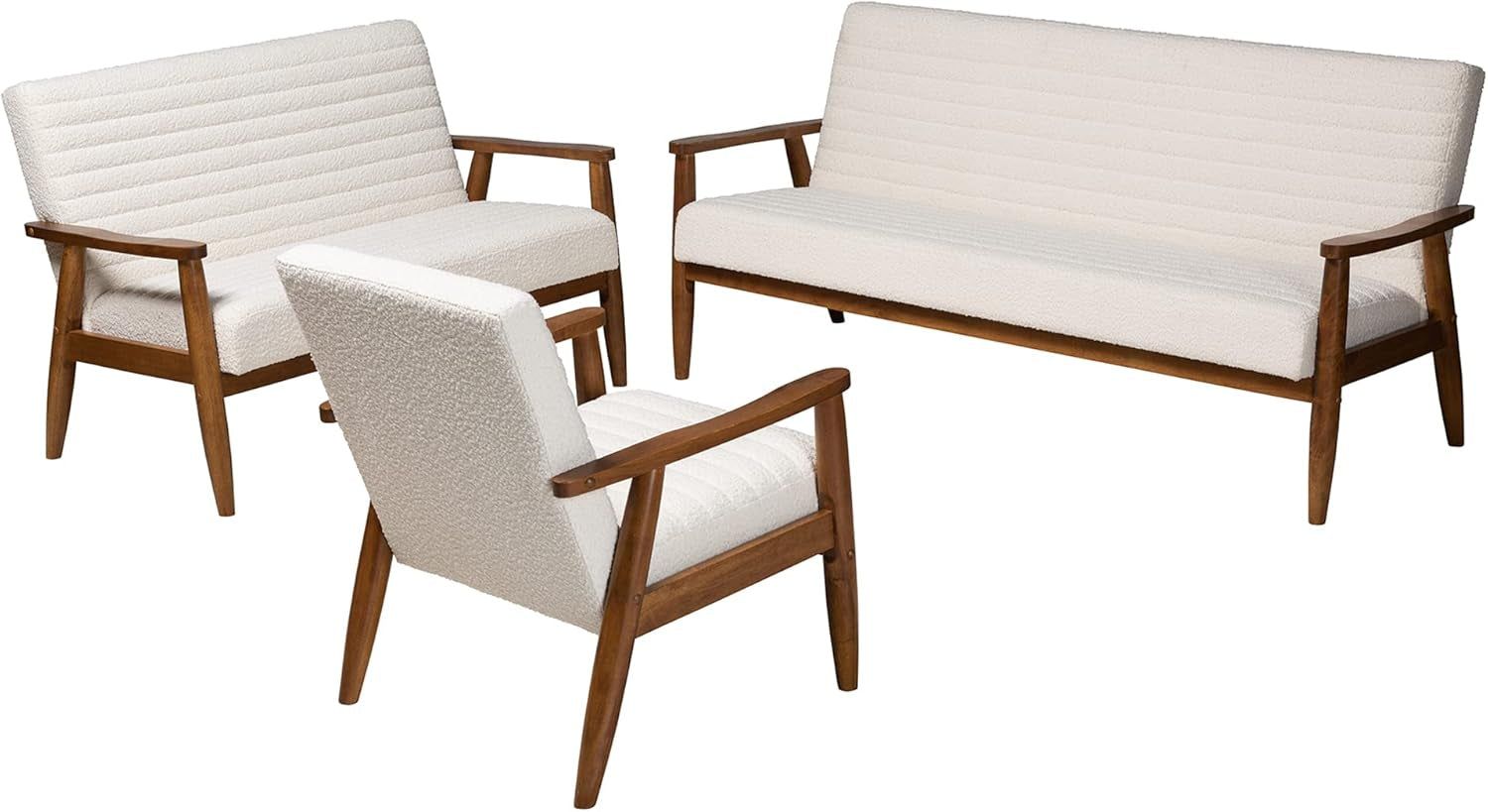 Stratton Living Room Set, 3-Piece, White/Walnut Brown