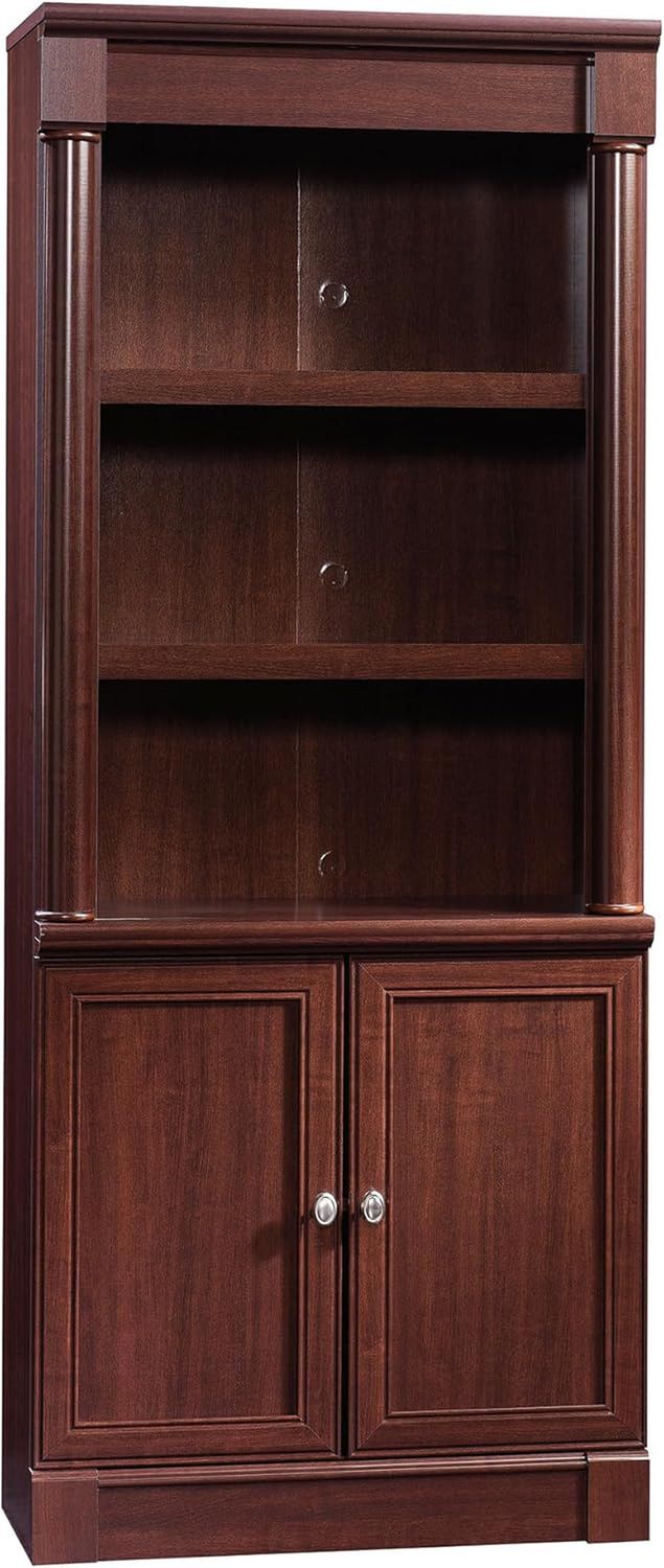 Palladia Book Shelf, Bookshelf with Storage, Library Bookcase with Doors and Adjustable Shelves, L: 29.37&quot; X W: 13.90&quot; X H: 71.85&quot;, Select Cherry