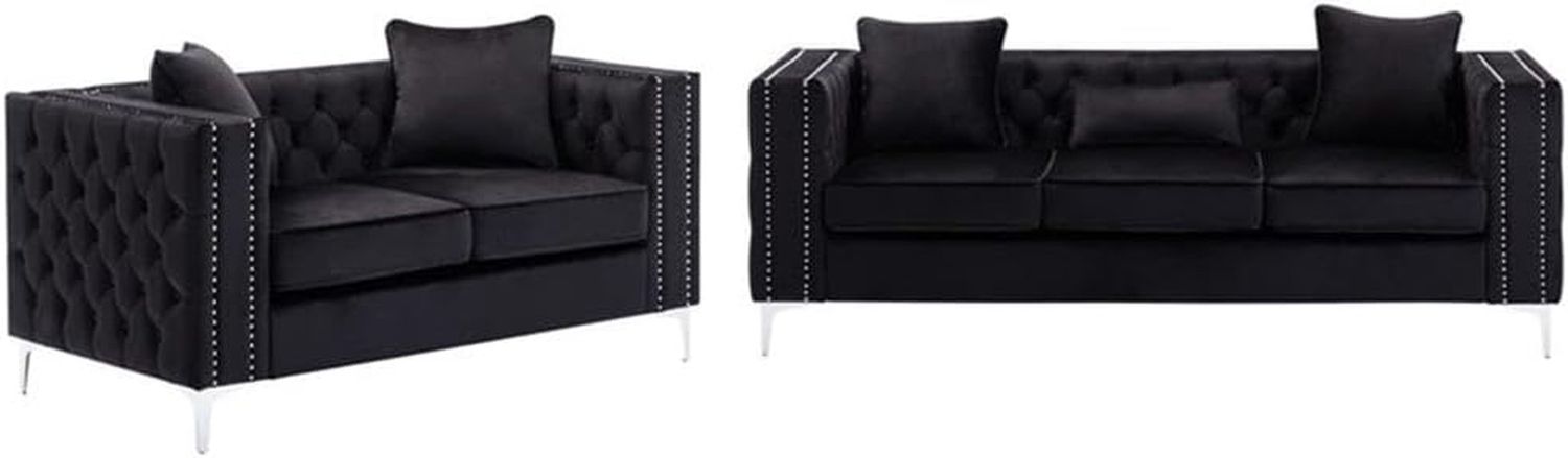 Lorreto Black Velvet Fabric Sofa Loveseat Living Room Set