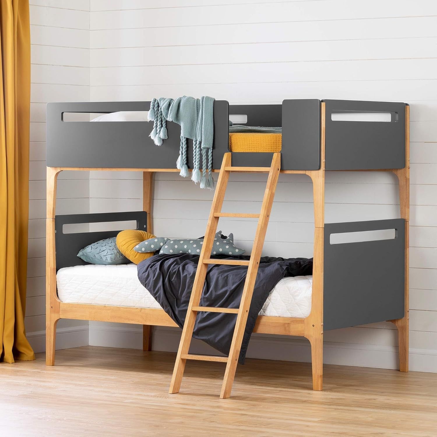 Bebble Bunk Bed, Twin, Charcoal Gray and Exotic Wood