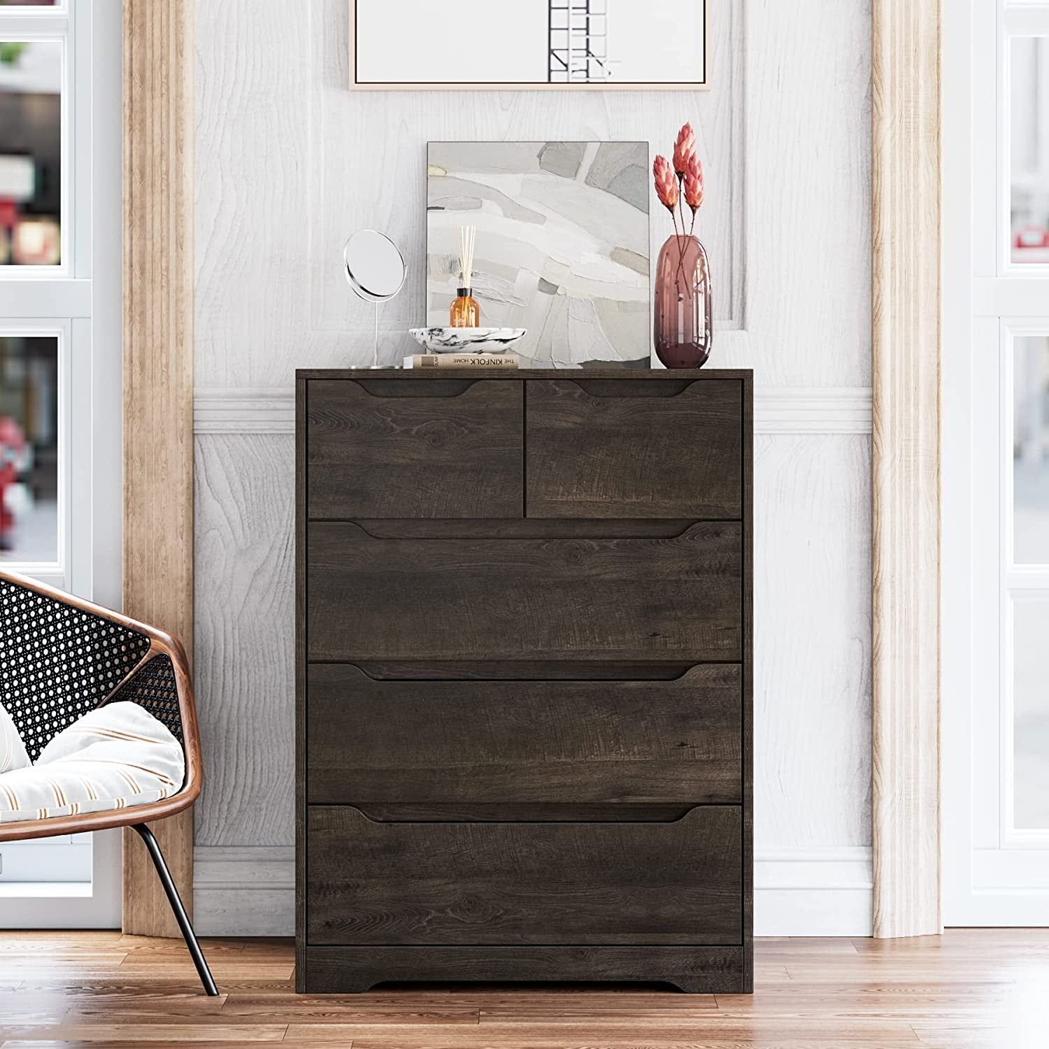 Modern Dark Brown 5-Drawer Clothing Organizer
