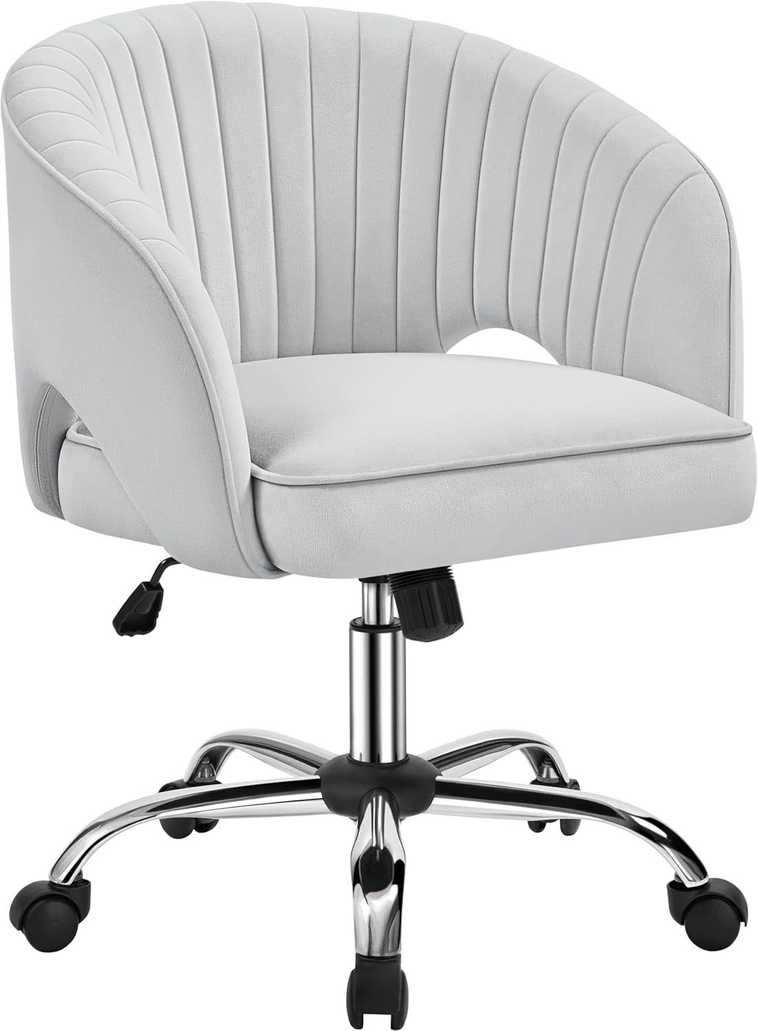 Home Office Chair, Velvet Desk Chair, Upholstered Modern Swivel Chair with Tufted Barrel Back, Rolling Wheels for Office,Study, Vanity,Bedroom Light Gray