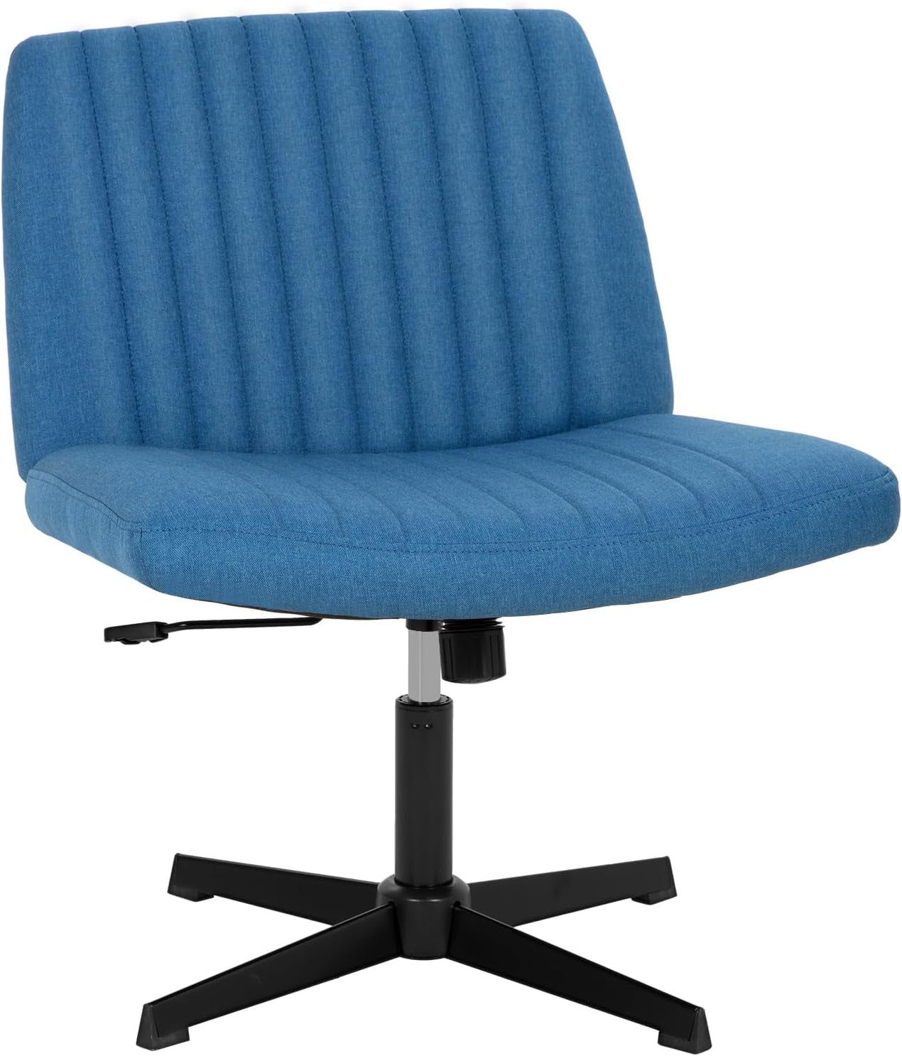 Criss Cross Chair,Armless Cross Legged Office Chair,Wide Comfty Desk Chair with No Wheels Modern Height Adjustable,Swivel Fabric Vanity Chair Computer Task Chair (Pack of 1, Dark Blue)