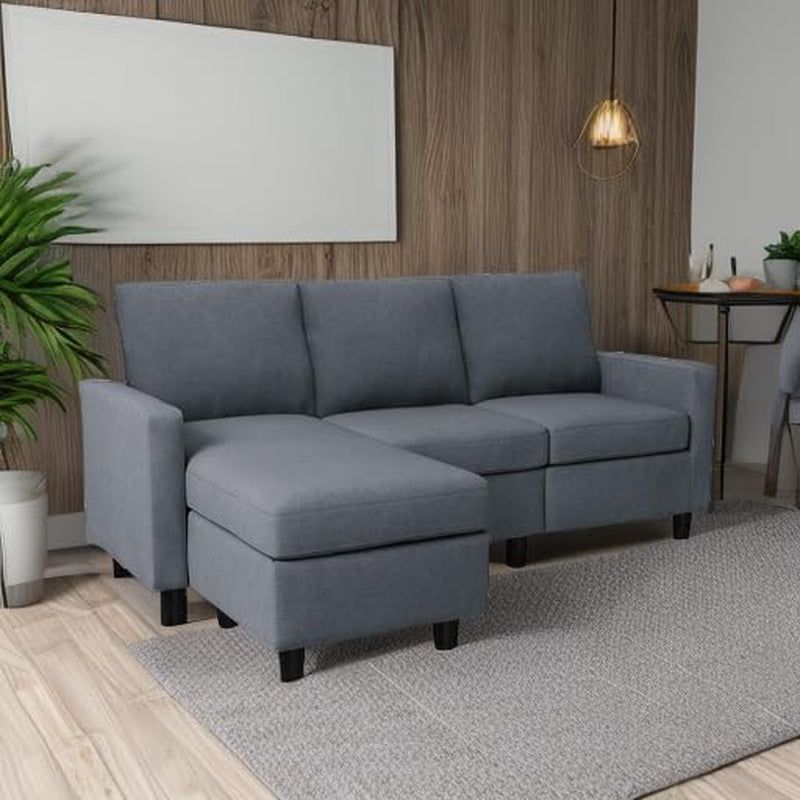 Dark Grey Convertible L-Shaped Sectional Sofa, Chaise