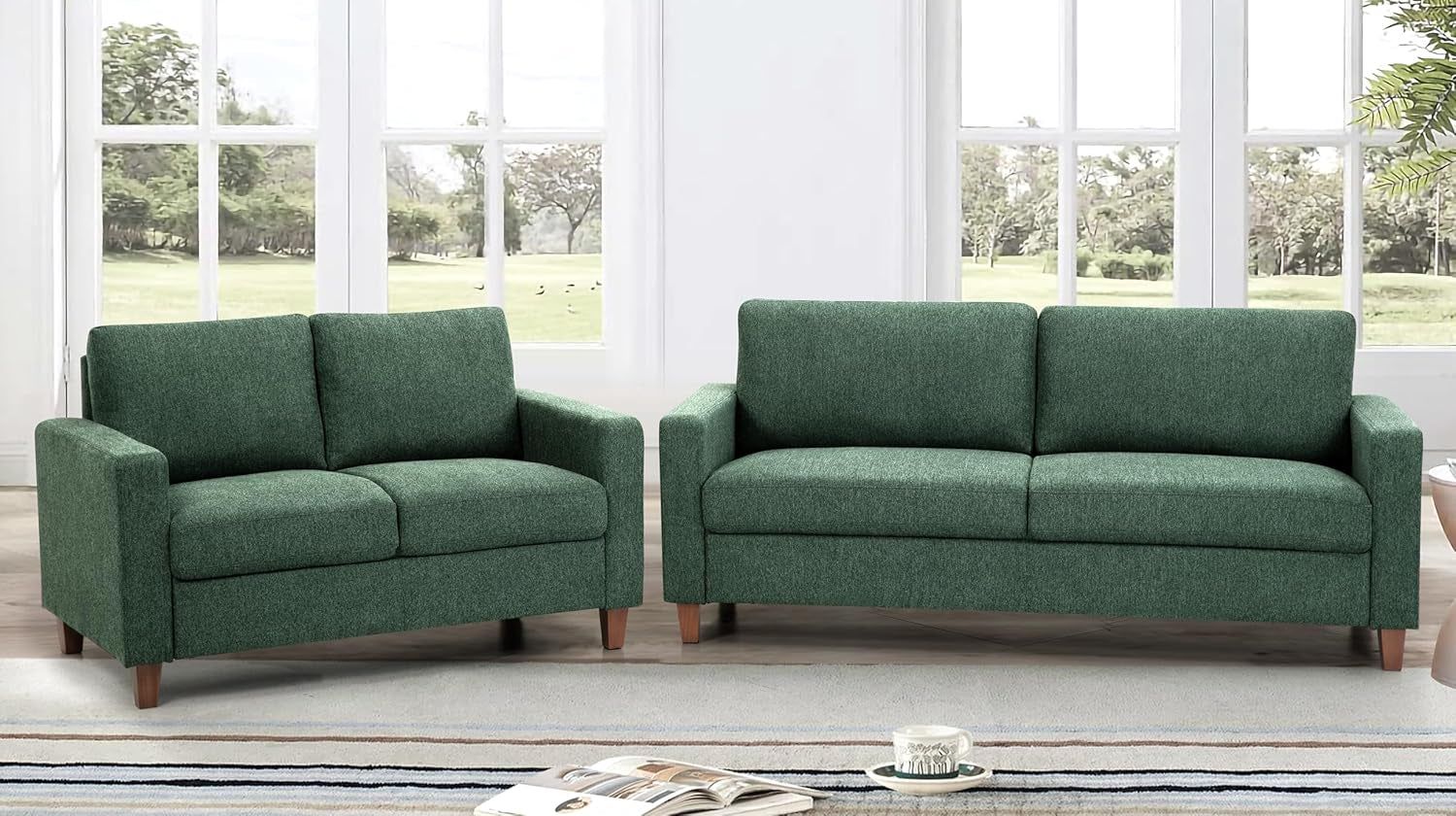 Green Mid-Century Modern Small Space Couch and Loveseat