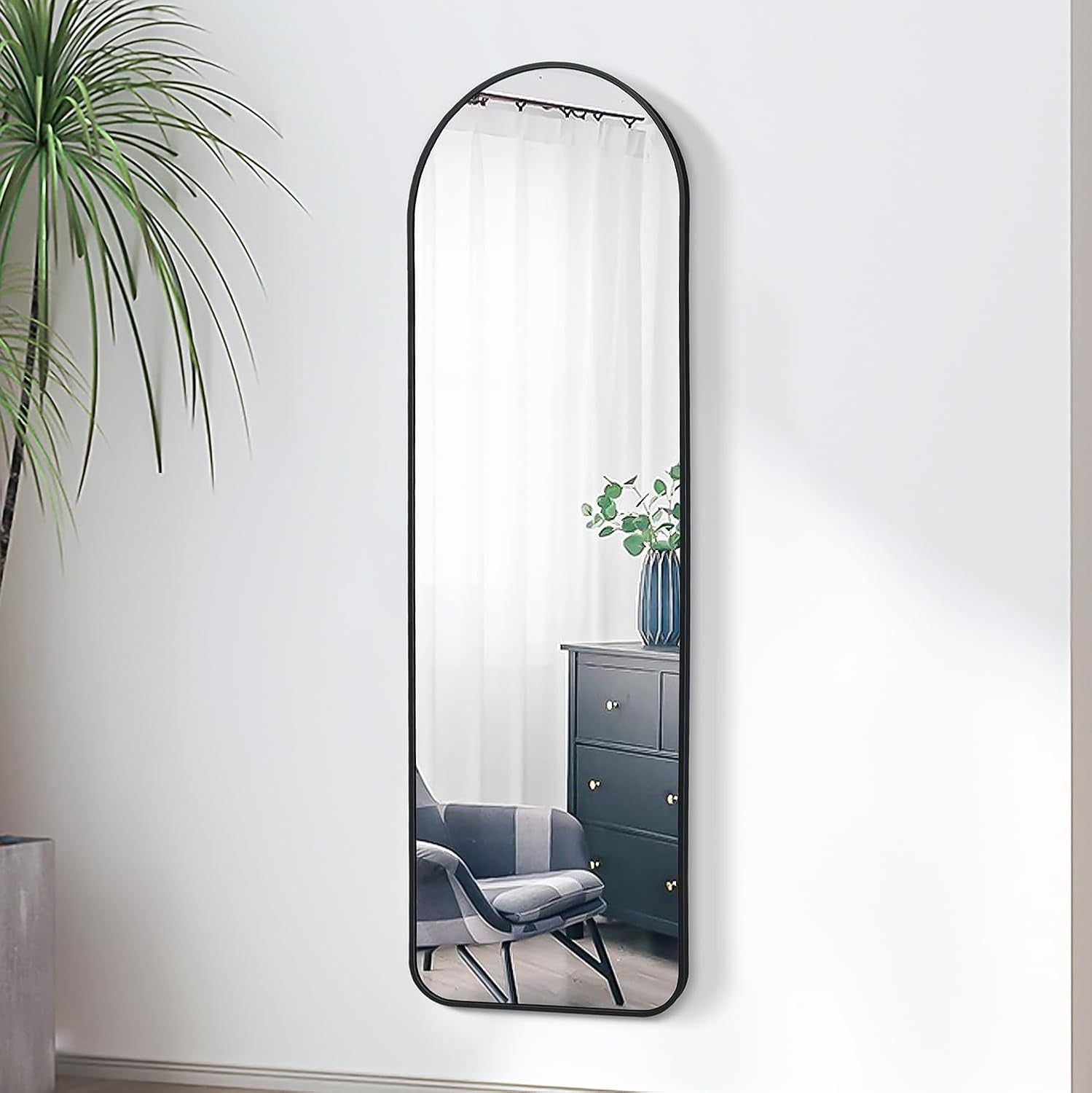 Black Full Length Arch Mirror 57 Inch Wall-Mounted