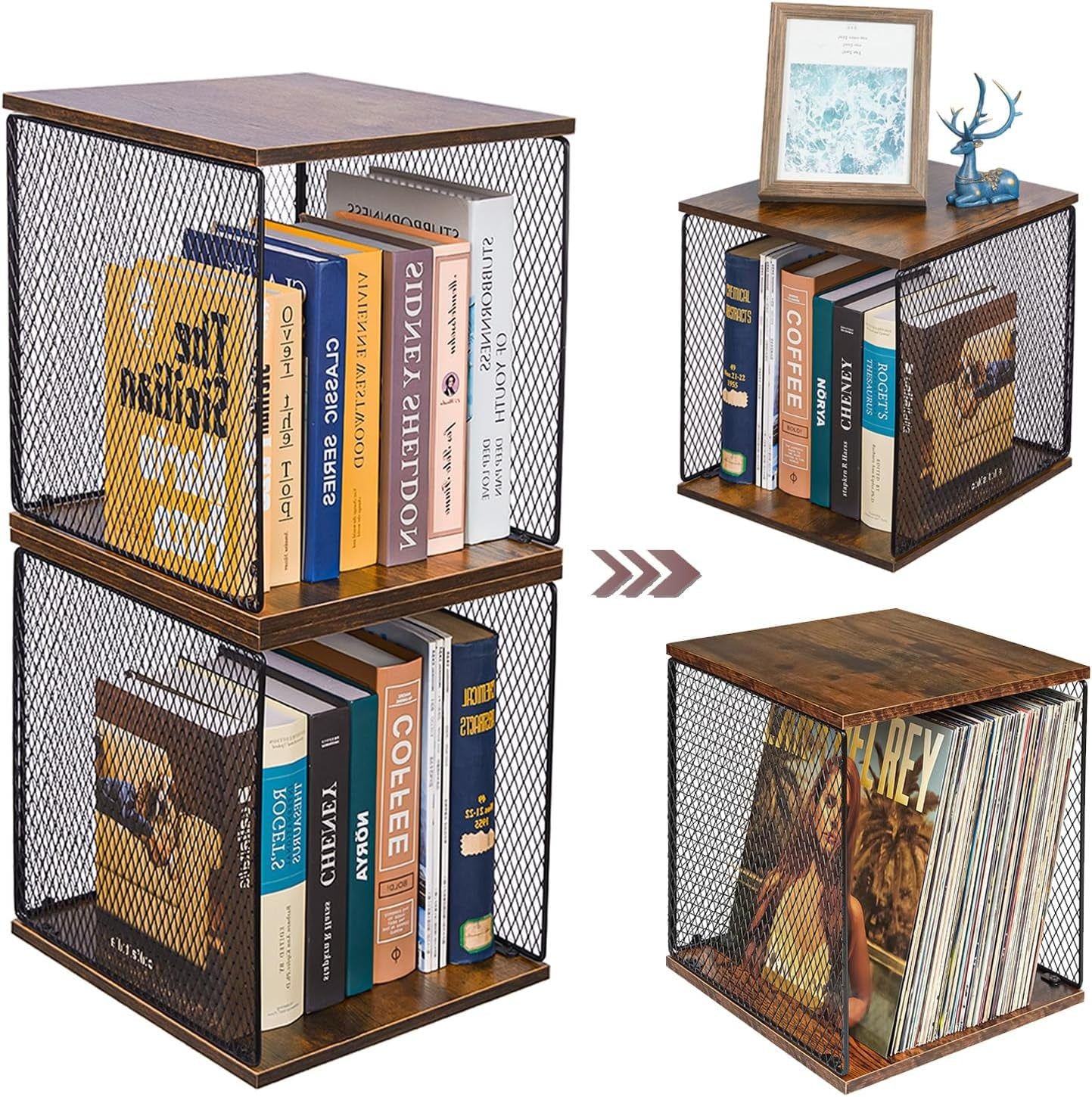 2 Cube Organizer Book Shelfs DIY Variable Stackable Cube Storage Organizer for Kid Bedroom,Living Room,Small Bookshelf Black Brown Wooden