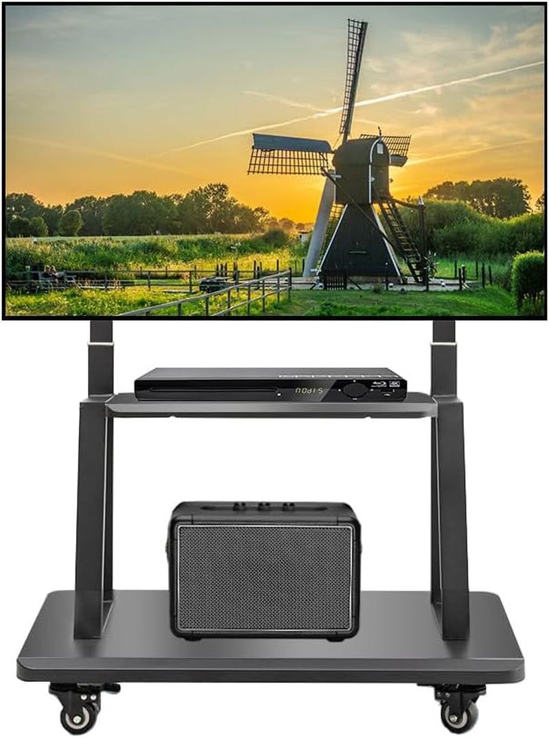 Mobile TV Cart,Rolling Tvs Cart on Wheels Height Adjustable Heavy-Duty Floor Stand Base for 42-86 Inch LCD LED OLED Flat Panel Screens Smartboard Movable Holds up to 176Lbs with Shelf